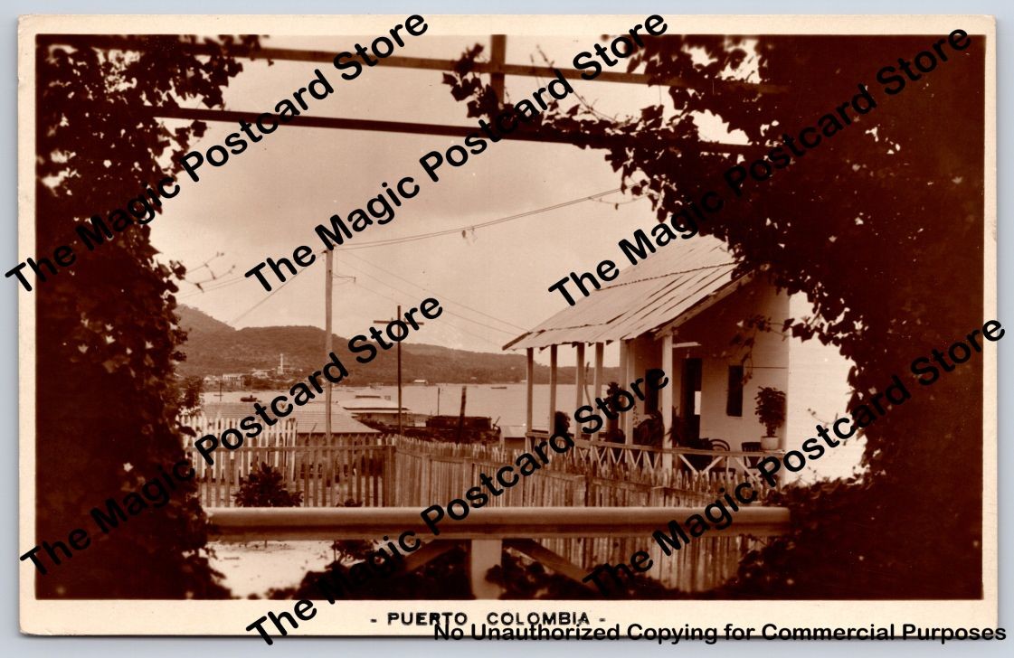 Coastal House & Veranda PUERTO COLOMBIA Antique RPPC Photo Cover to Brooklyn 30s