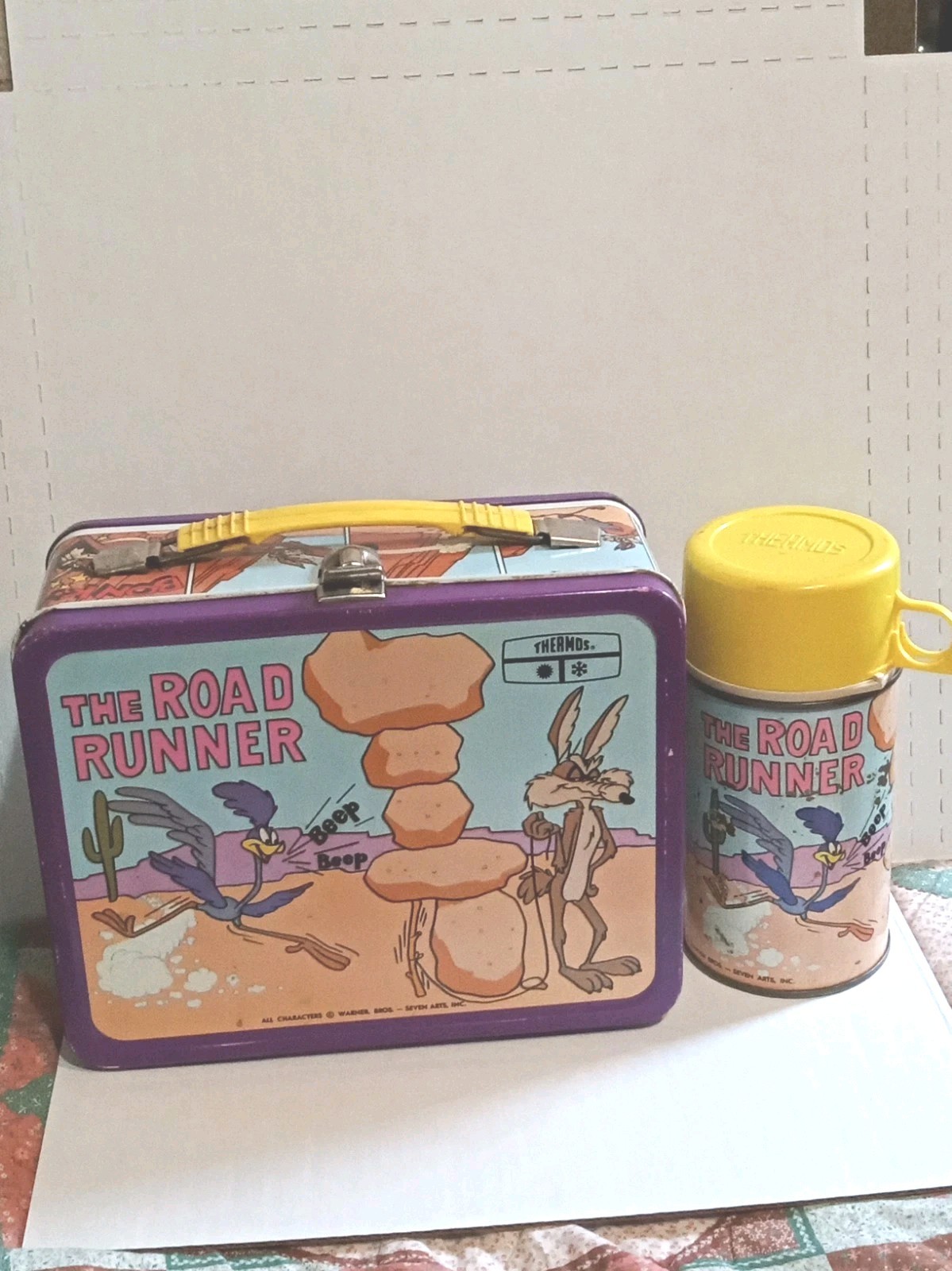 Vintage 1973 The Roadrunner Metal Lunchbox + Metal Thetmos
