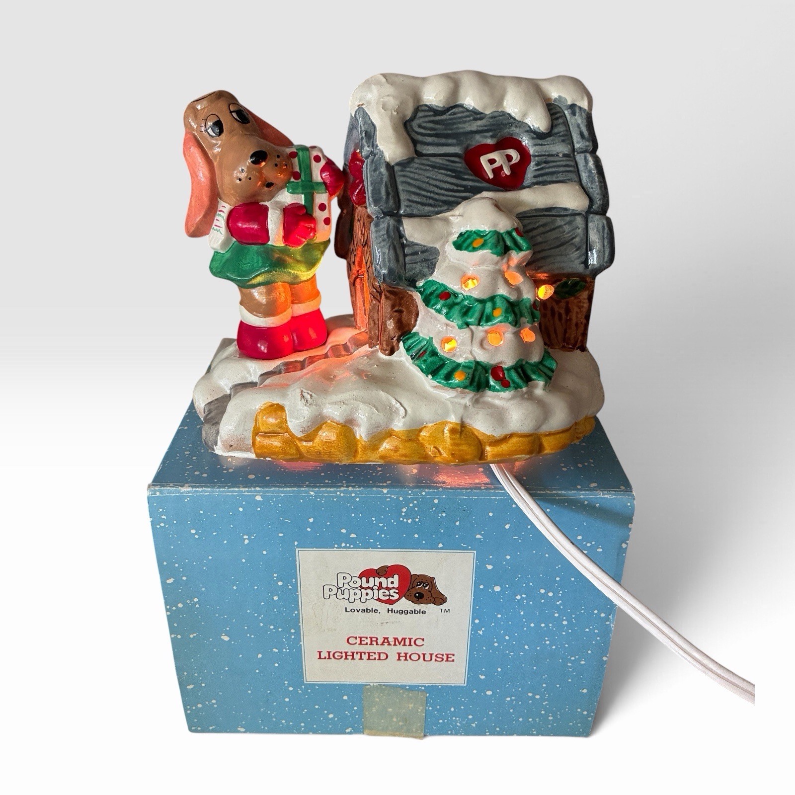 Vintage Tonka Pound Puppies Nose Marie Ceramic Lighted Christmas House Box 1987