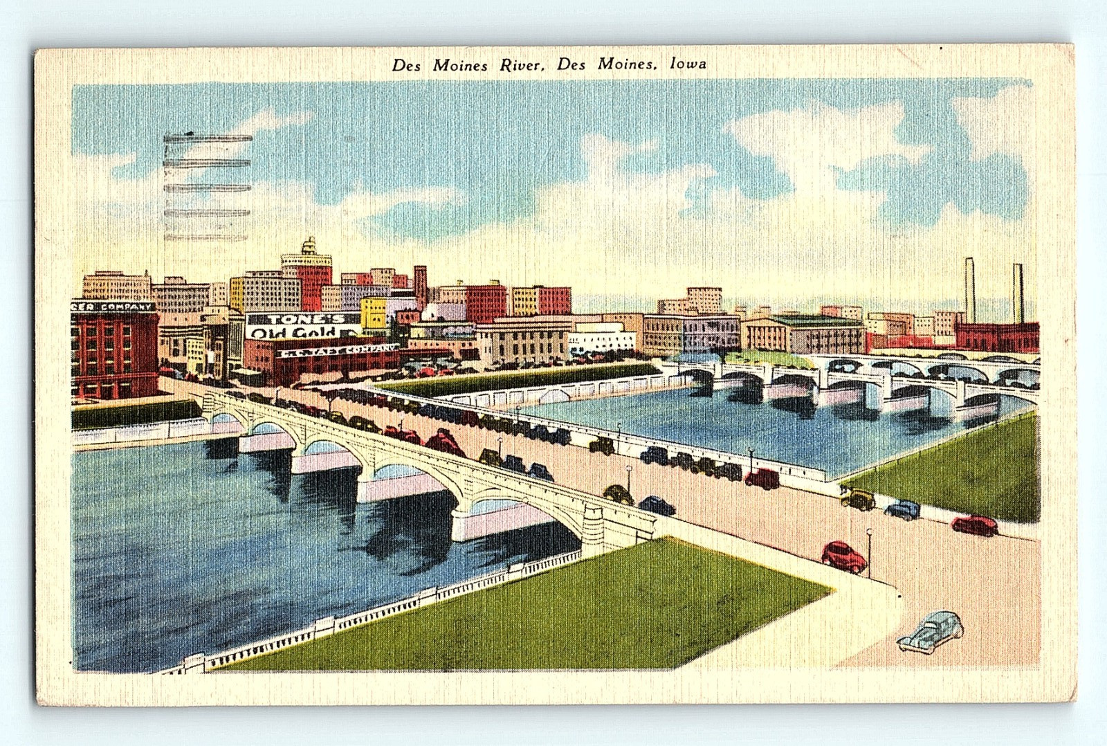 c1940s Des Moines River Iowa C C Taft Company Tone's Old Gold Linen Postcard G8