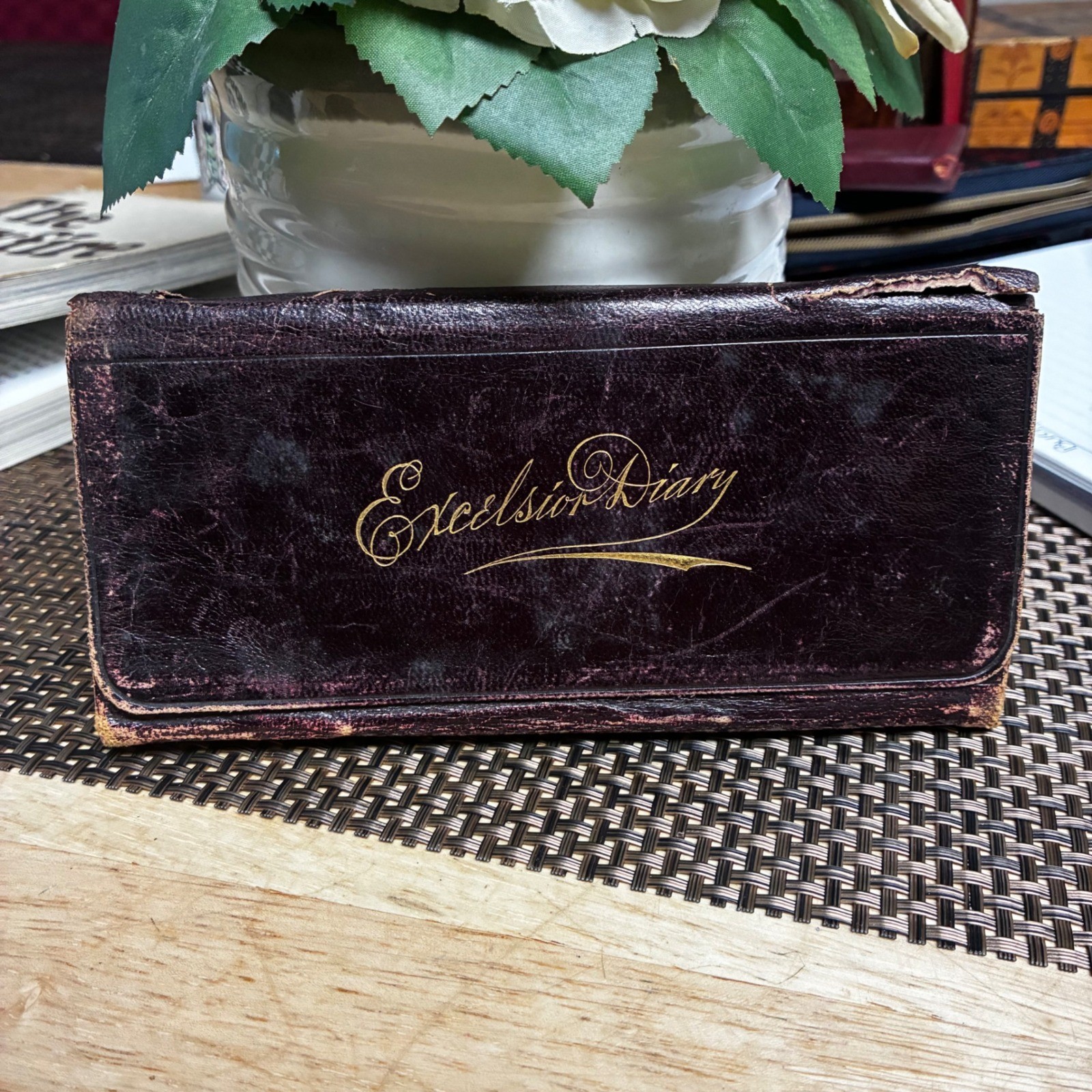 Antique 1890 Excelsior Diary Leather Pocket Almanac Handwritten Ephemera 19thC