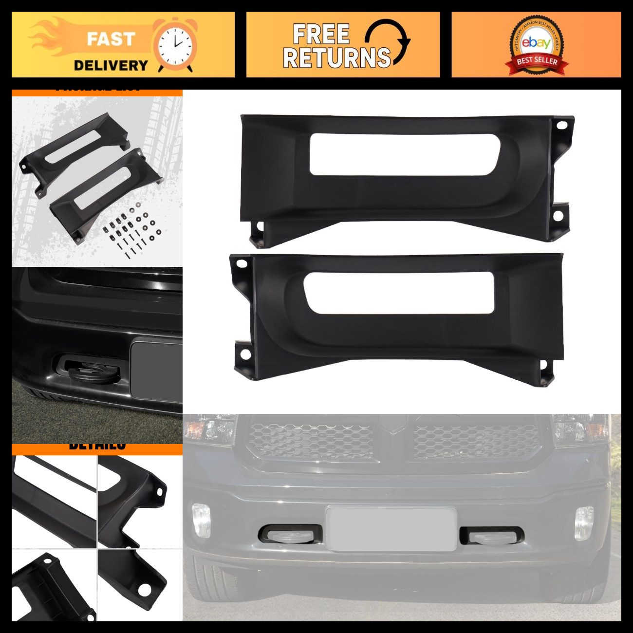 HAKA TOUGH Front Tow Hook Bezel Set for Dodge Ram 1500 2013‑2018 Accessories, Co