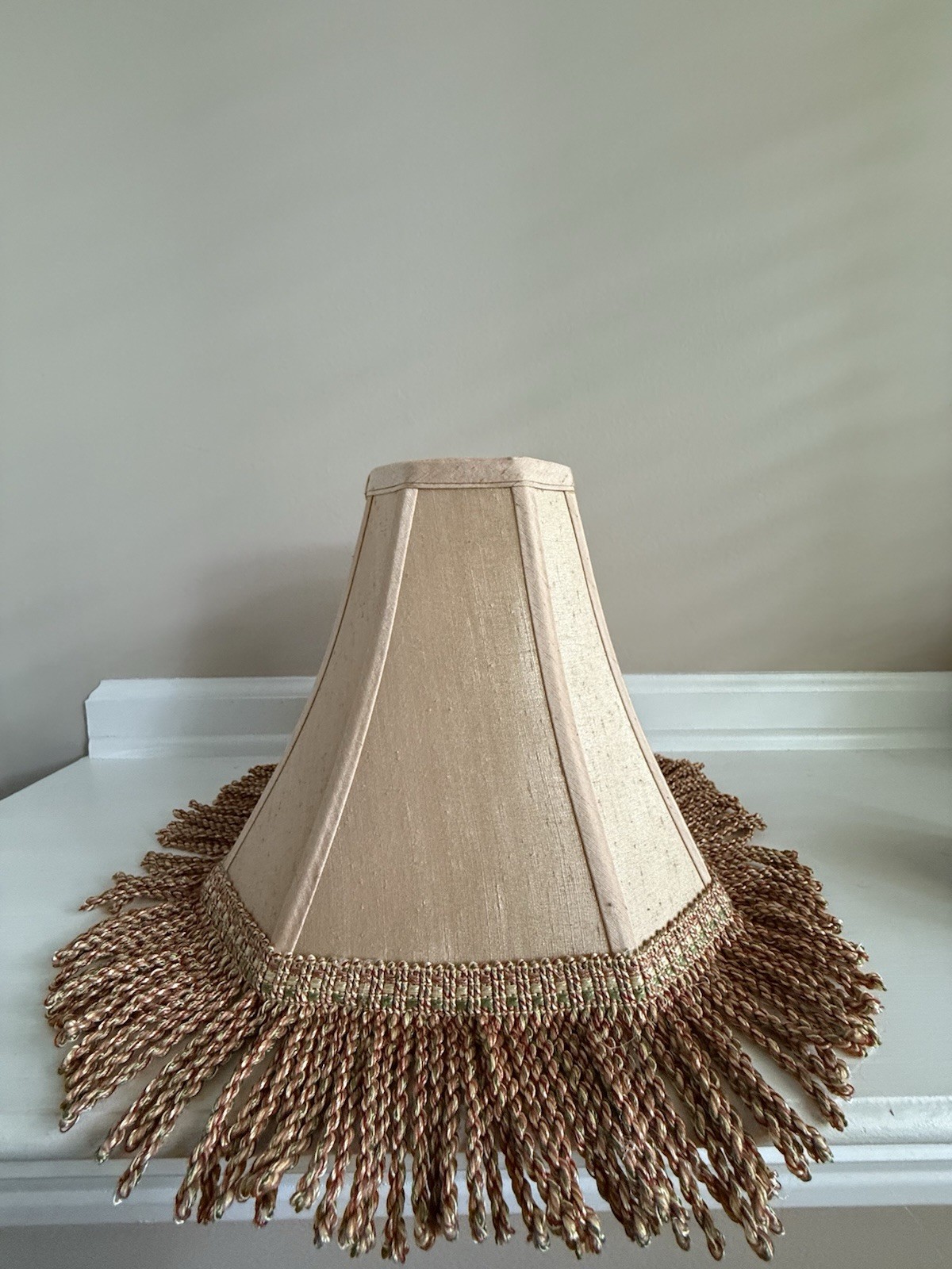 Vintage 1990’s Victorian Gold Fabric Square Lamp Shade W/ Fringed Trim 11”x10