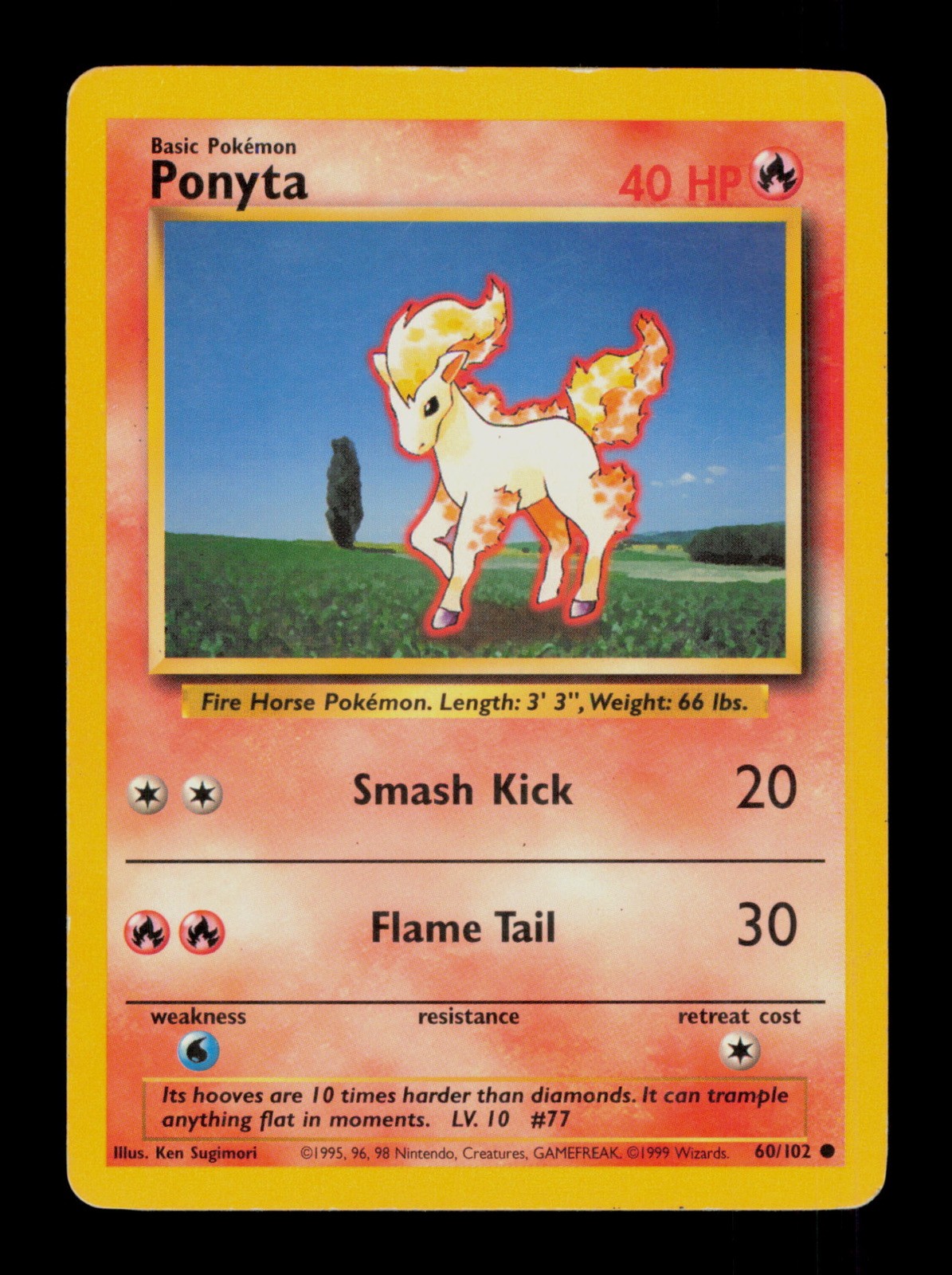 Ponyta 60/102 Pokemon Base Set Trading Card TCG