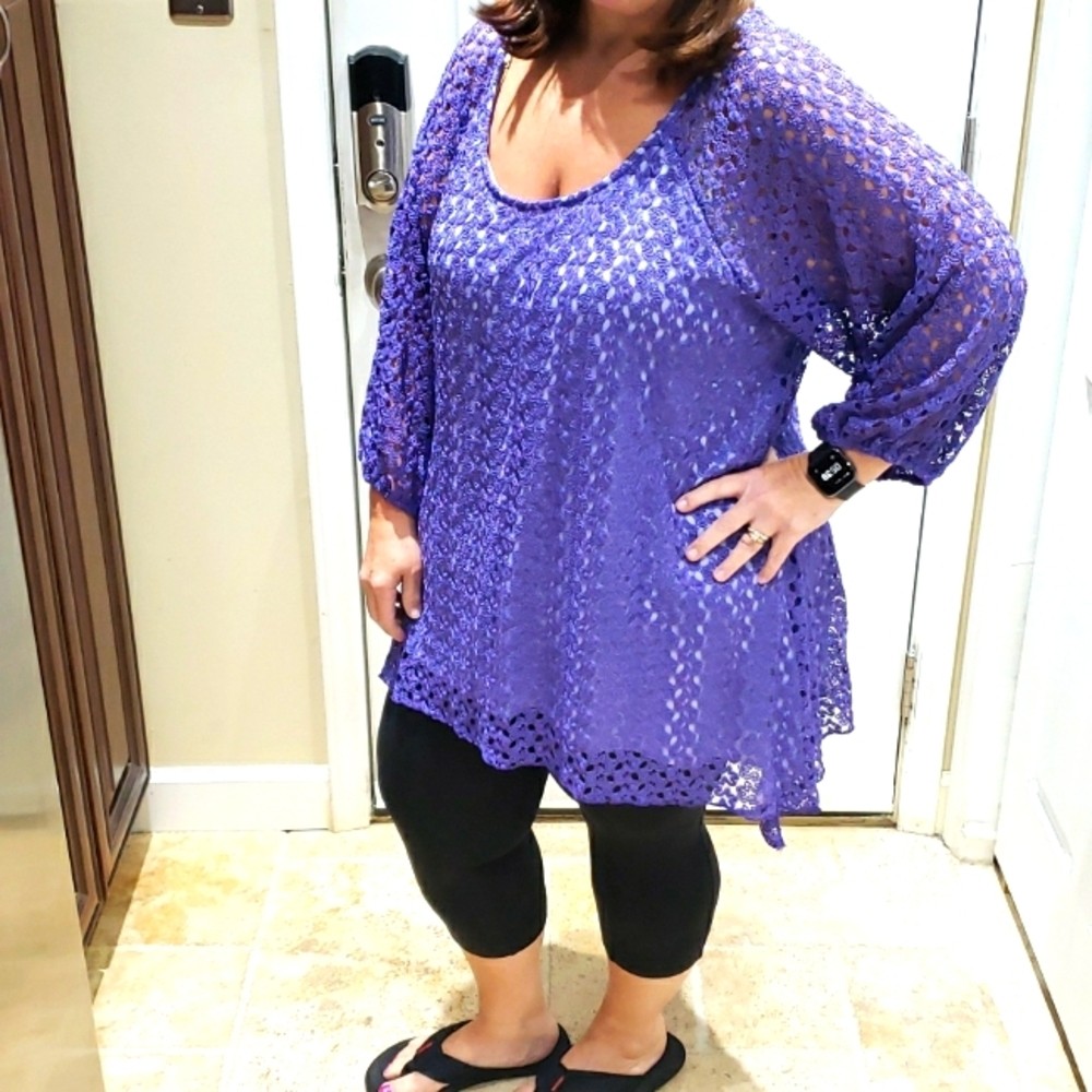 💜 Dress Barn 3X Purple Crochet Tunic Top