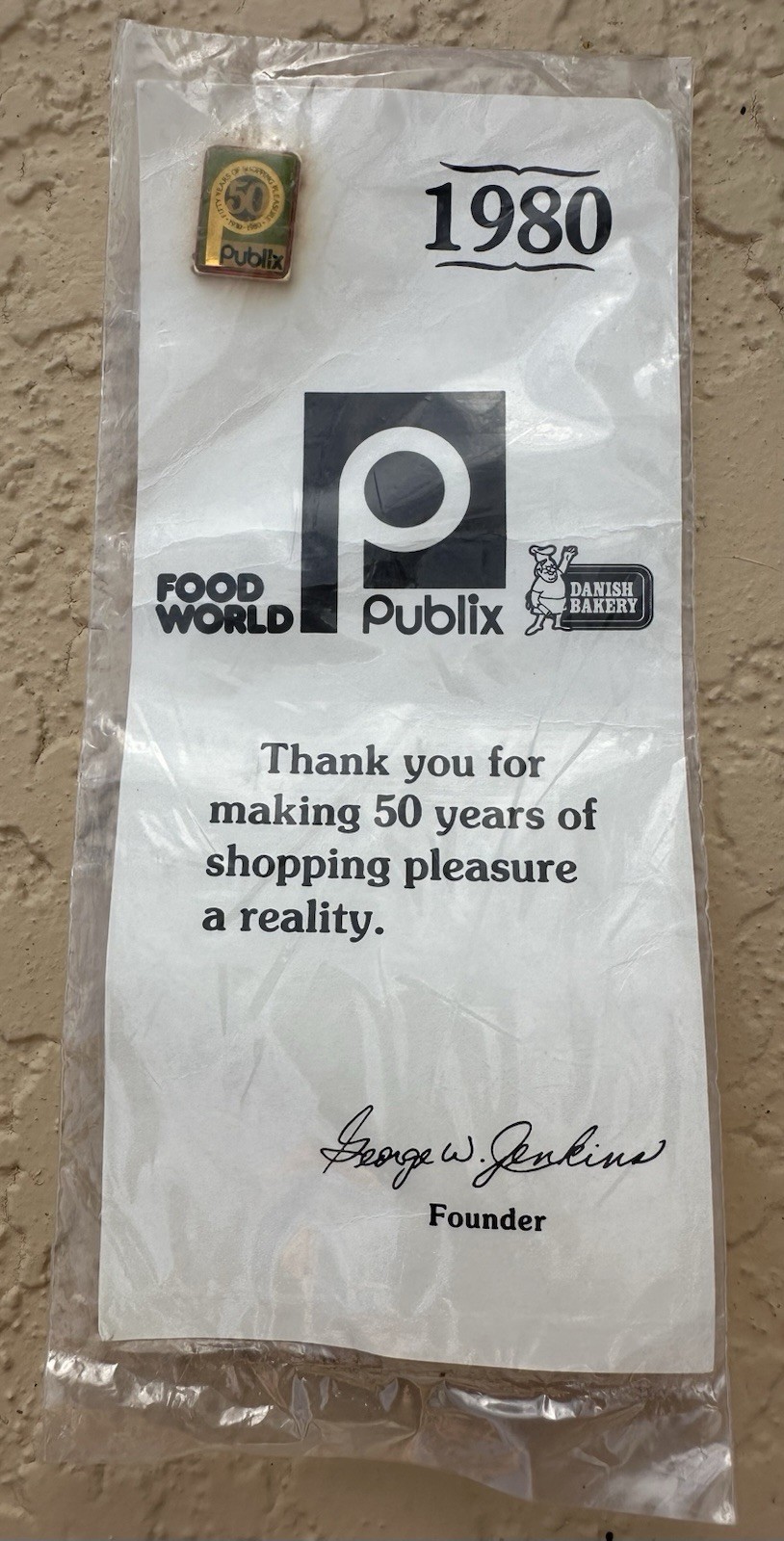 Publix 1980 Lapel Pin “Fifty Years of Shopping Pleasure\