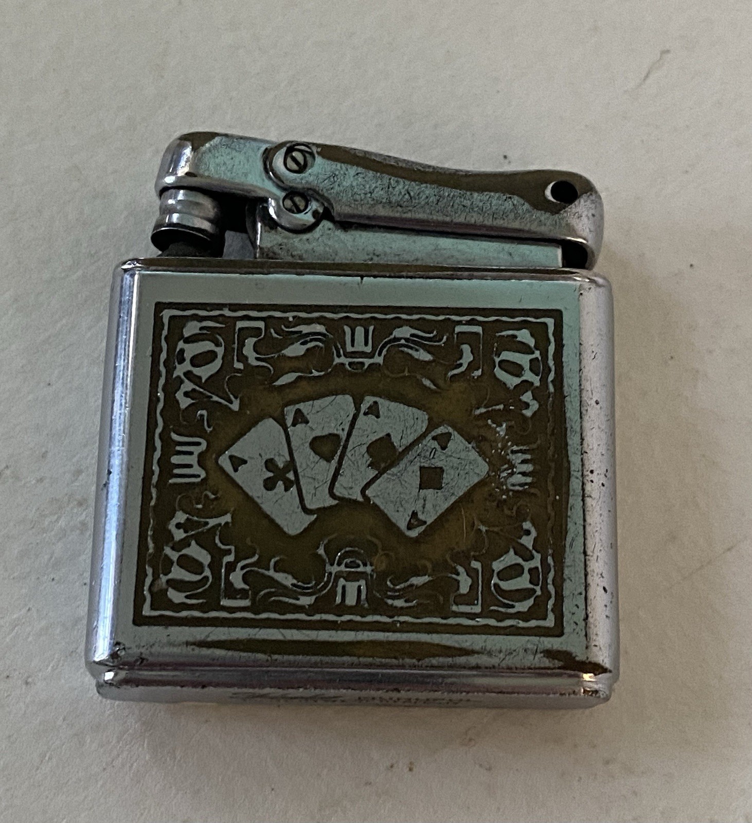 Vintage 1950s Ibelo Monopol Automatic Lighter West Germany - Poker Aces Motif