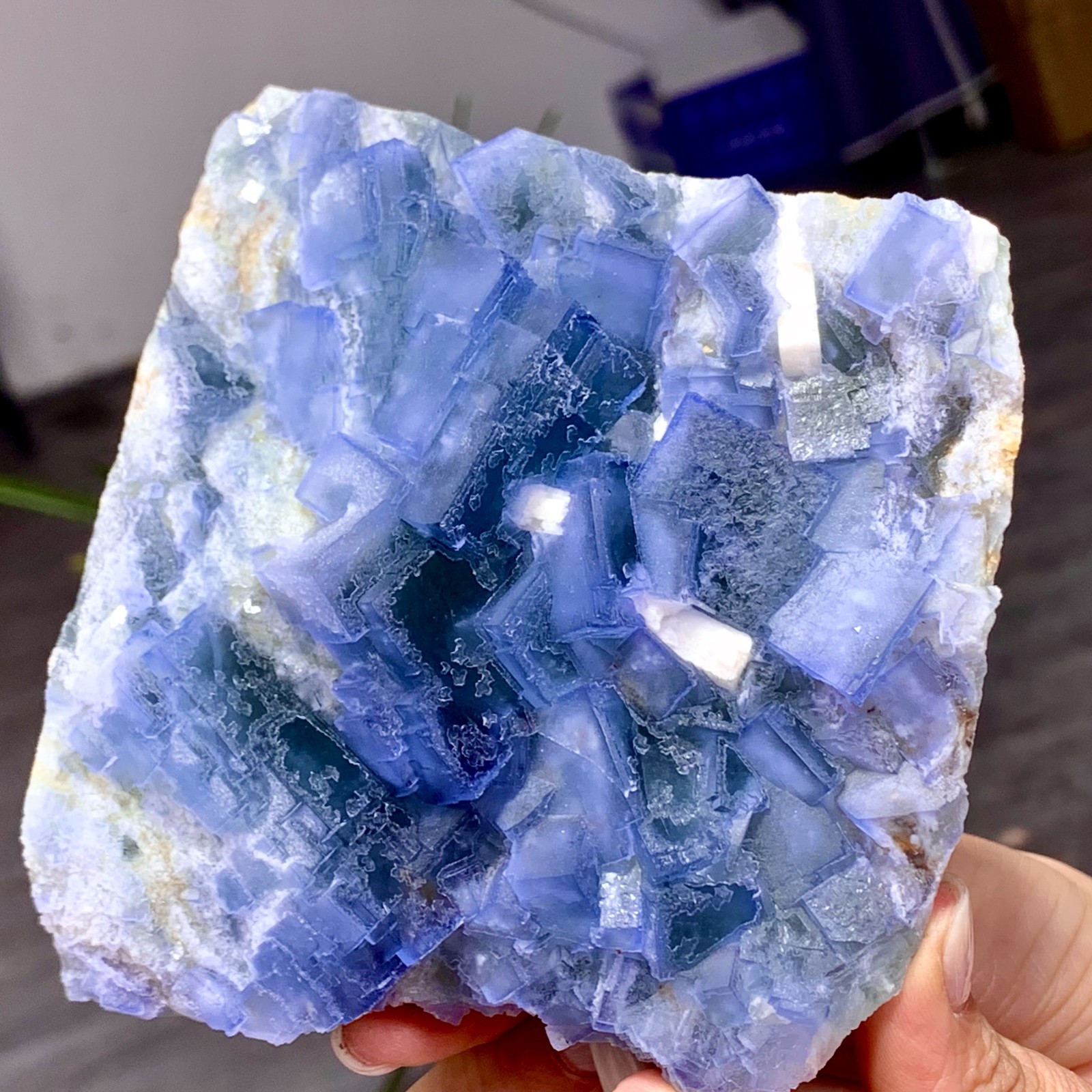 1.37LB  Natural blue green fluorite cubic mineral crystal sample/China