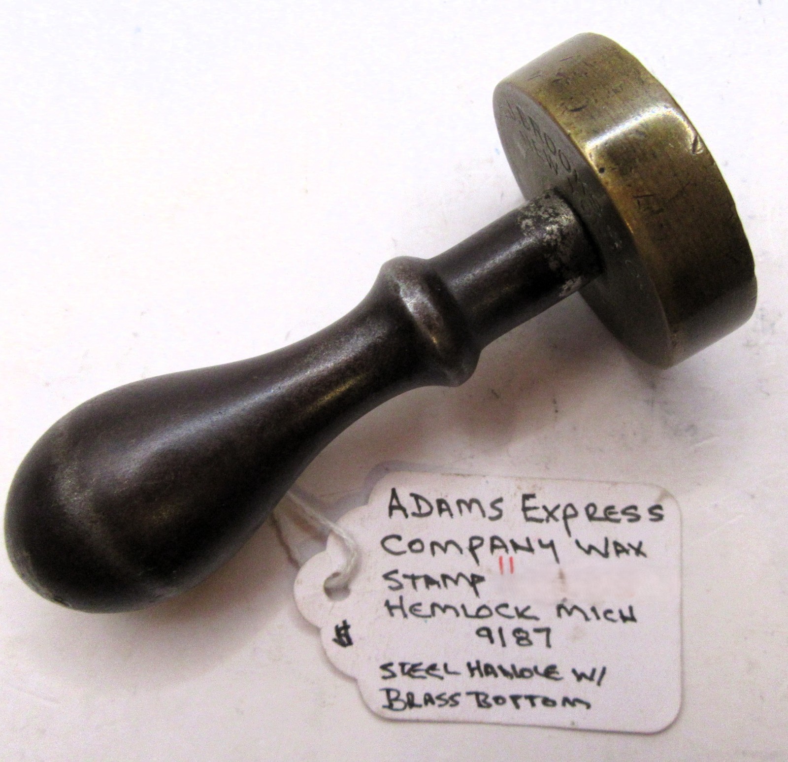 Antique Adams Express Co Wax Seal Stamp Hemlock MI 9187 EJ Brooks New York RR