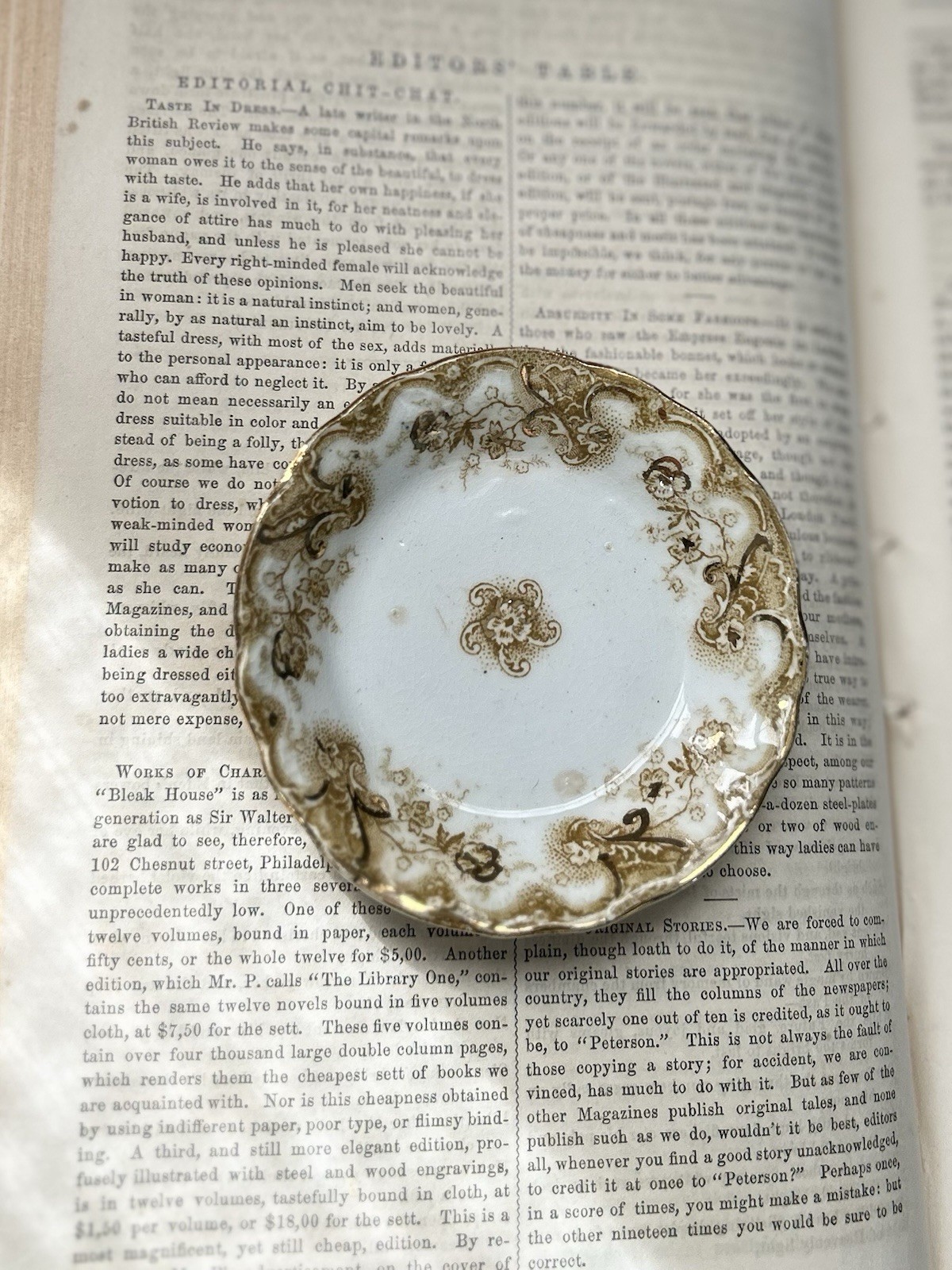 Antique Victoria U.H.P. Co England Floral Gold Transferware Butter Pat Dish