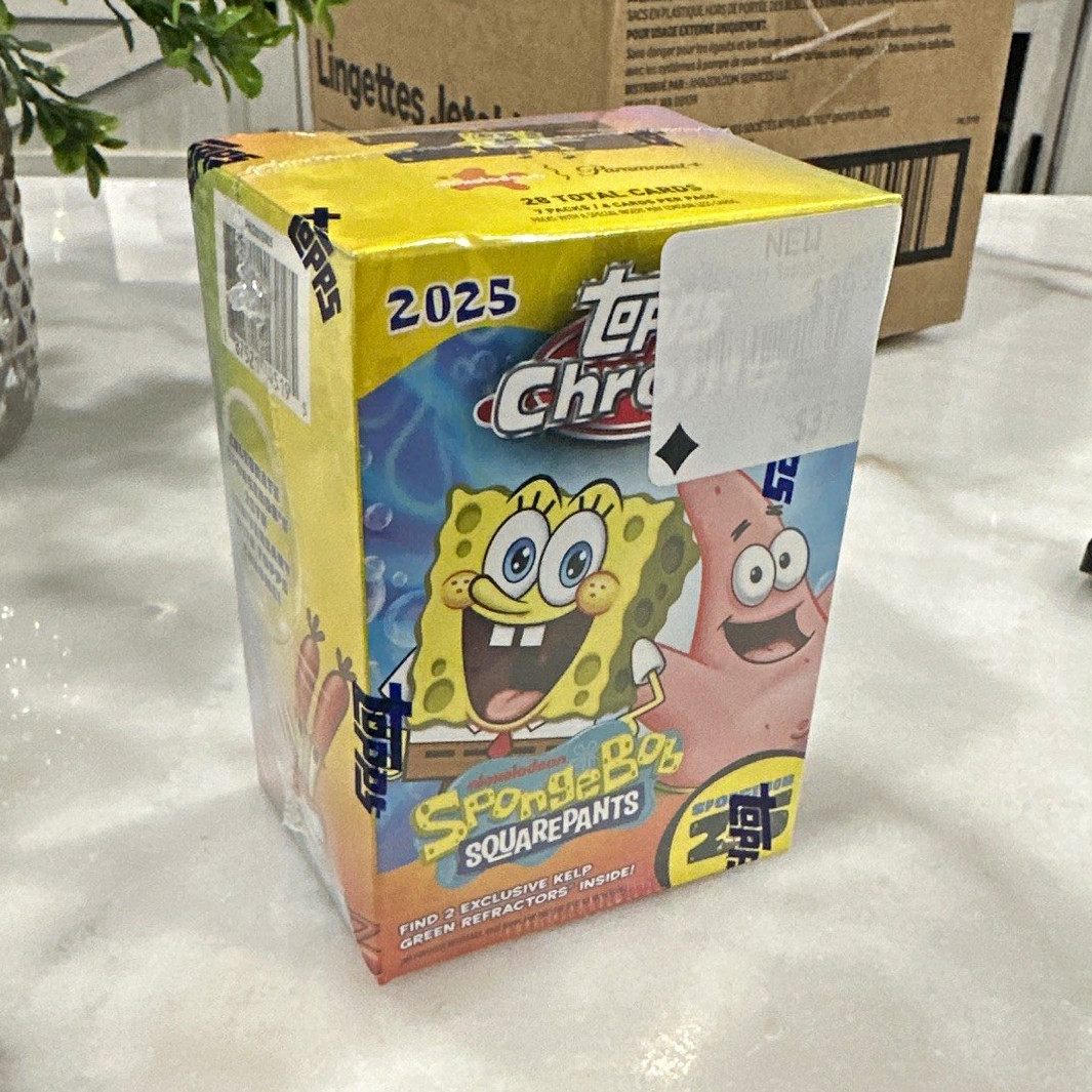Topps 2025 Chrome SpongeBob SquarePants Trading Card Box 28 Cards Refractor