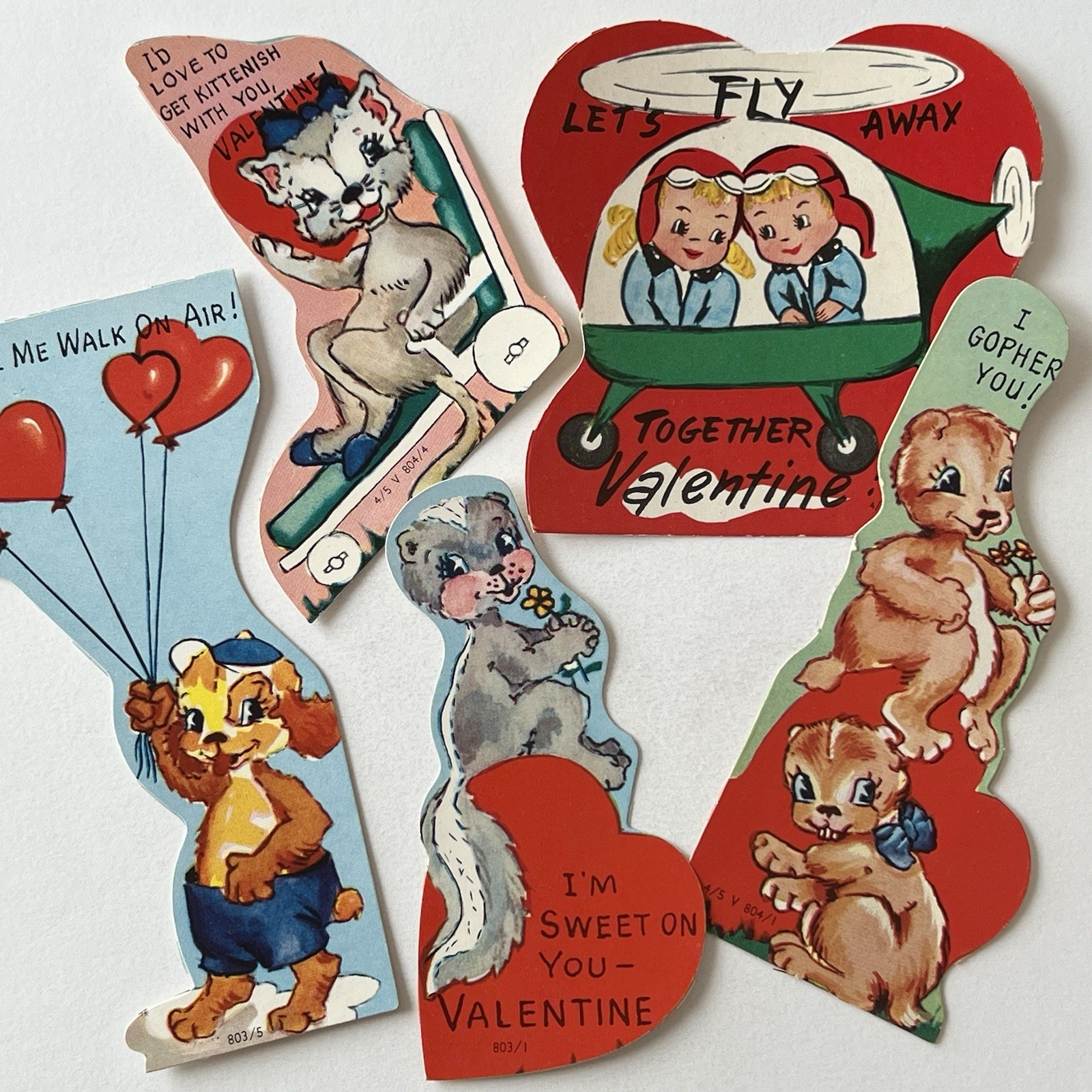 Vintage Valentine’s Day Valentine Lot Of 5 Children Dog Airplane Squirrel Skunk