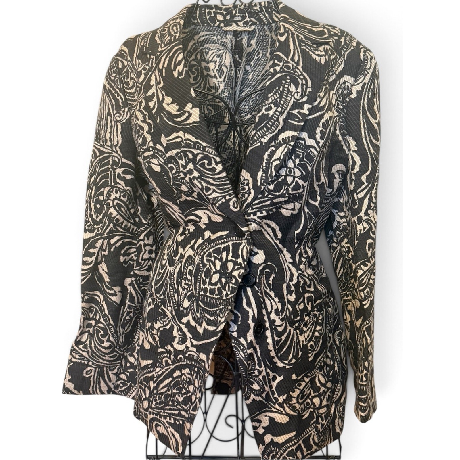 ETRO Linen Blend Grey/Beige Paisley Jacket/Blazer Size 46/ US Size 10/12