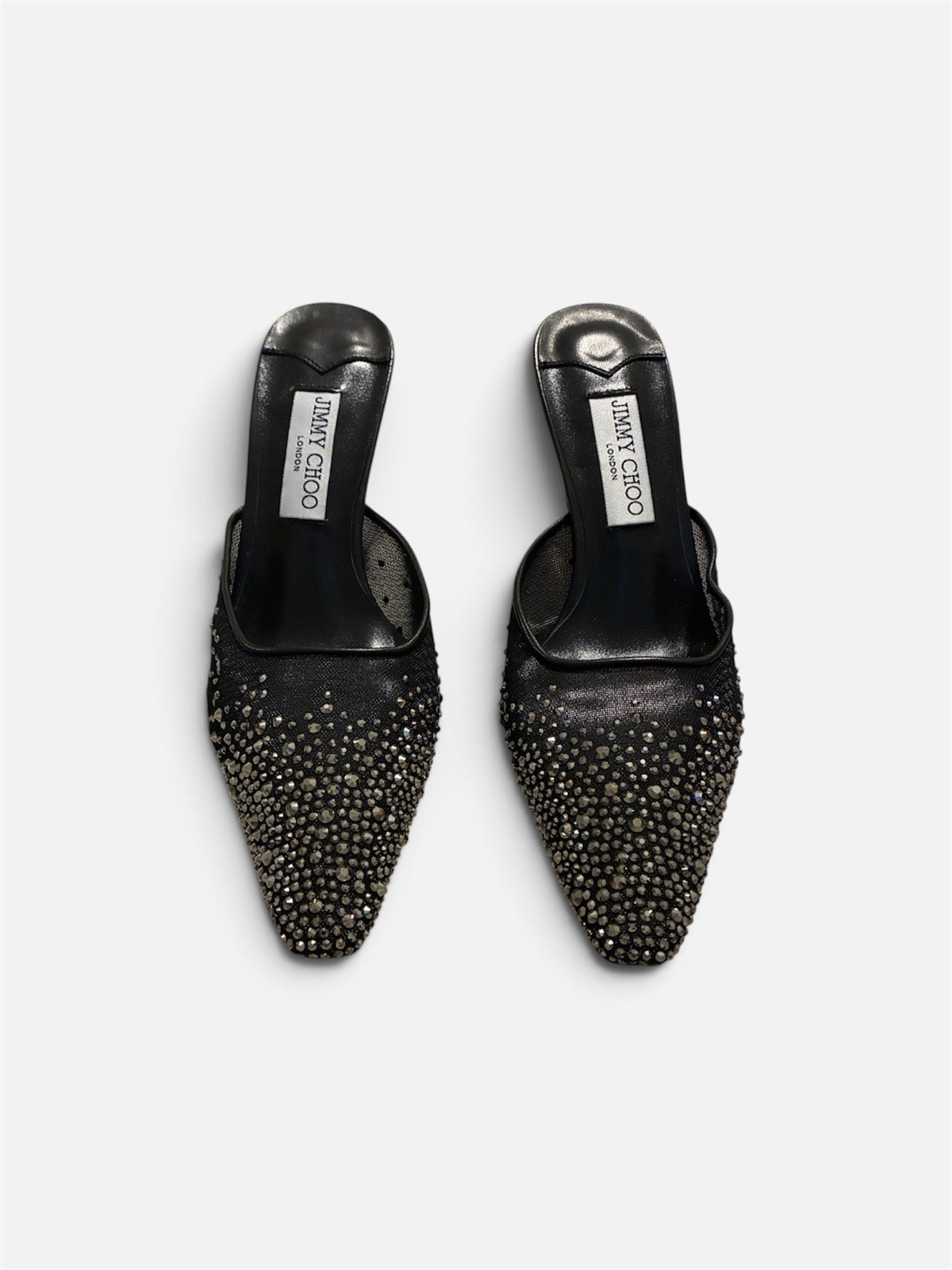 Jimmy Choo Crystal-Embellished Mules Black Pointed Toe Size 8