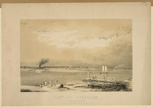 Superior Wisconsin 1850s Lake Superior Steamboat Harbor Sailing Boats