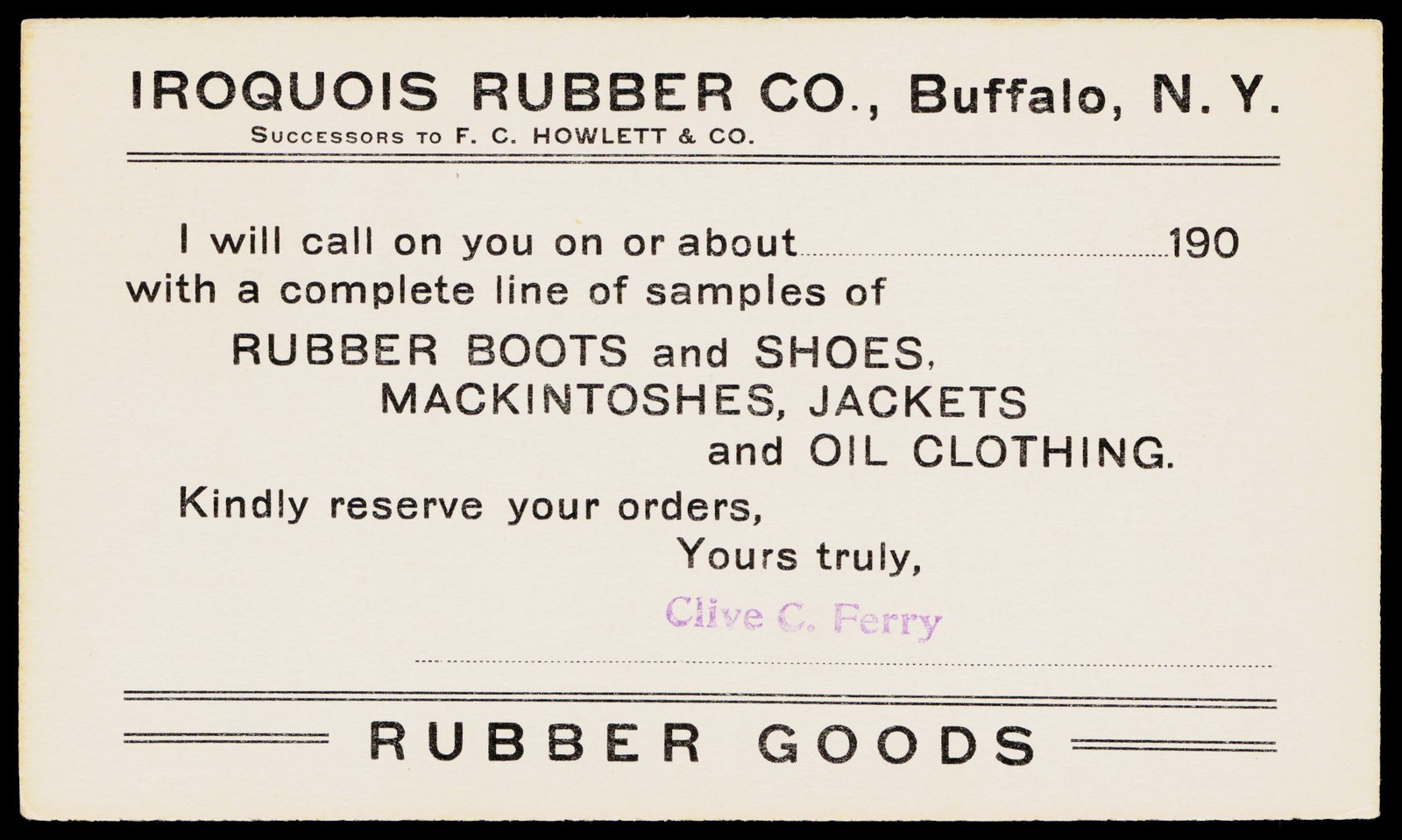 1900s Iroquois Rubber Co Buffalo NY McKinley Stamp Advertising Postal Card