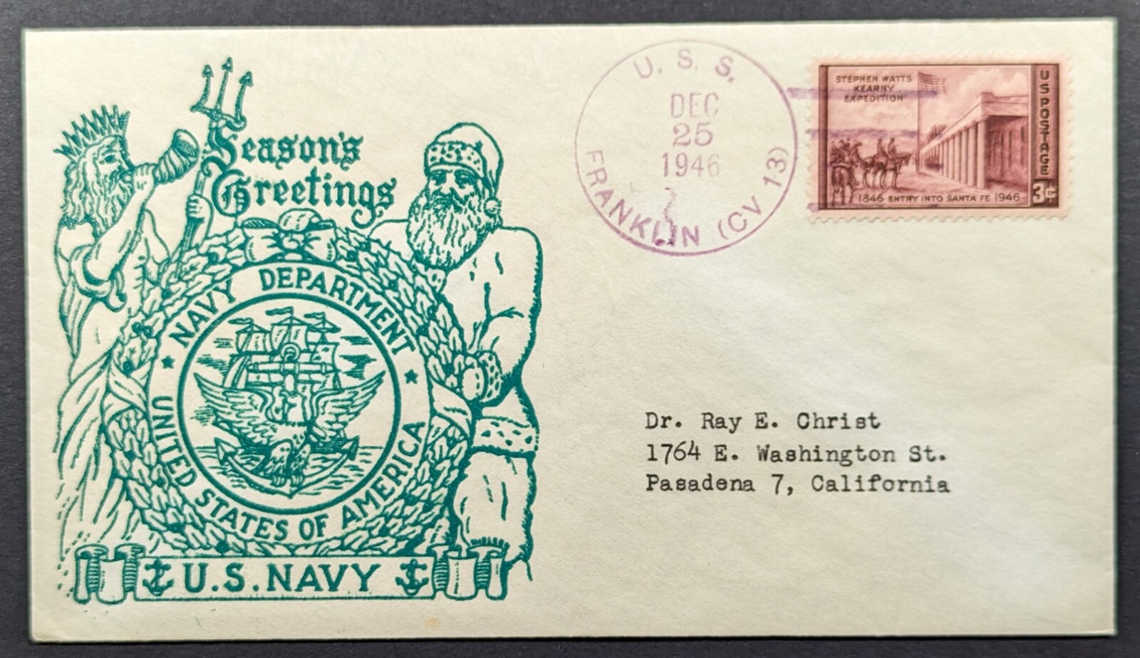 Season Greetings US Navy 1946 Military World War 2 Illustrated Envelope Season Greetings US Navy 1946 Military World War 2 Illustrated Envelope