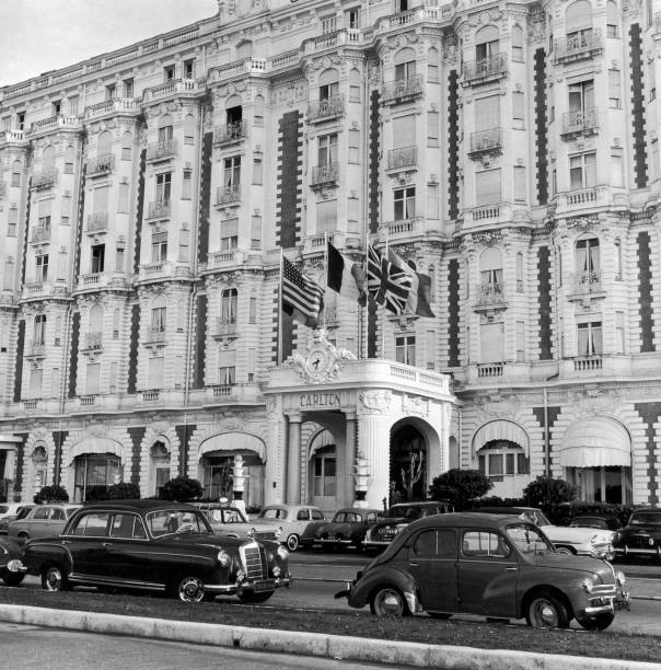 The facade of the luxury Carlton Hotel in Cannes circa 1960 Old Photo