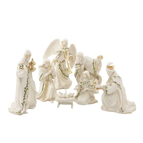 Lenox 7-Piece Mini Nativity Set Ivory Porcelain 24K Gold Christmas Decor