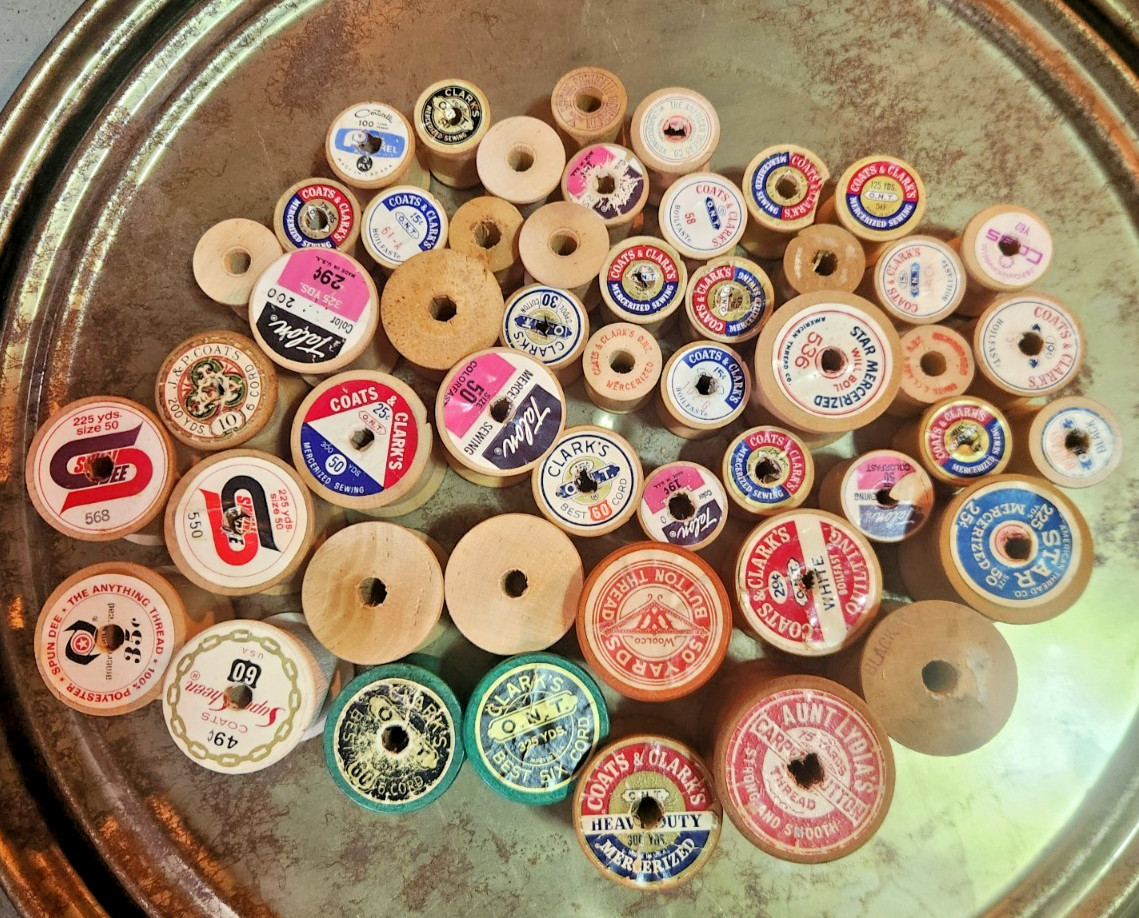 Lot of 50 Vintage Wooden Wood Sewing Thread Spools Various Sizes Empty No Thread