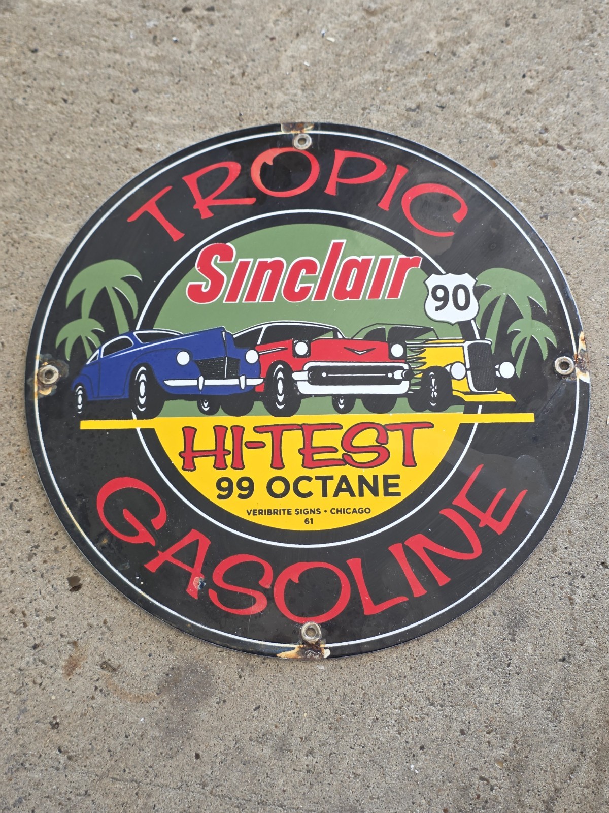 VINTAGE 1950\'S SINCLAIR TROPIC GASOLINE PORCELAIN ENAMEL  DEALERSHIP SIGN 12\
