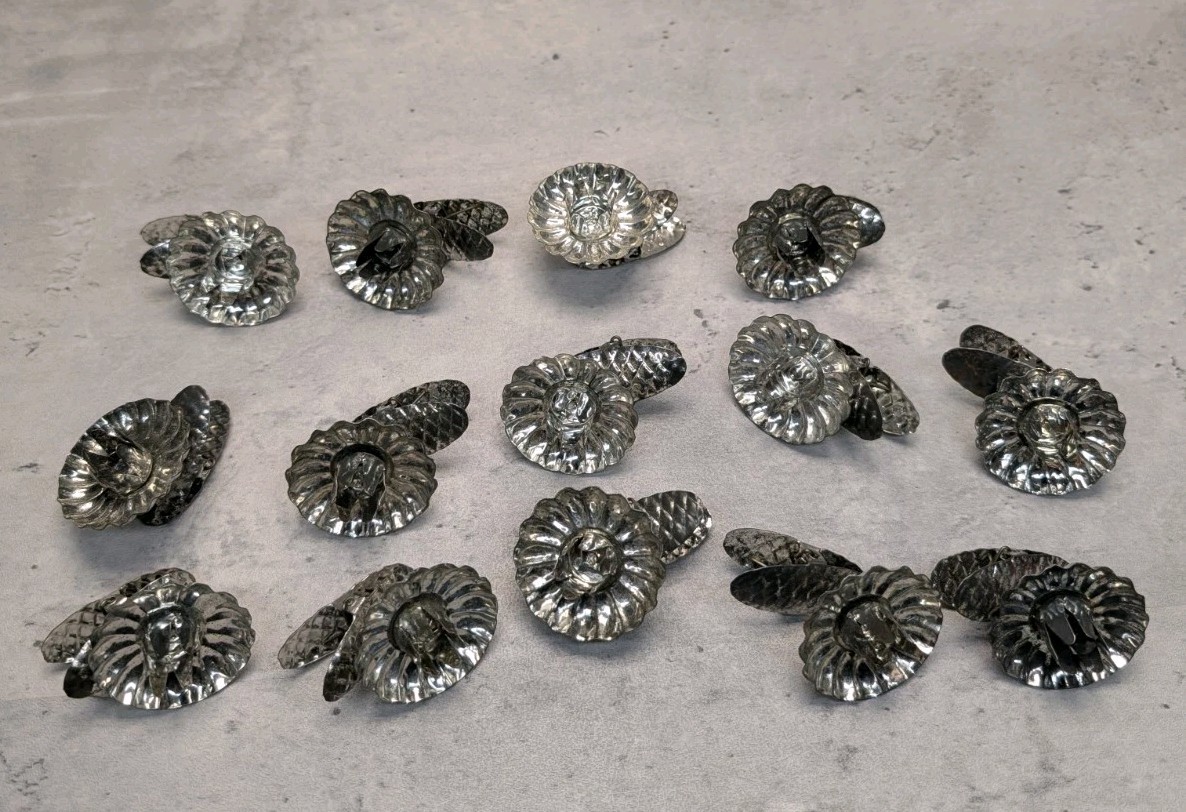 Lot 14 Vintage German Tin Clip On Christmas Tree Candle Holders Pinecone Germany