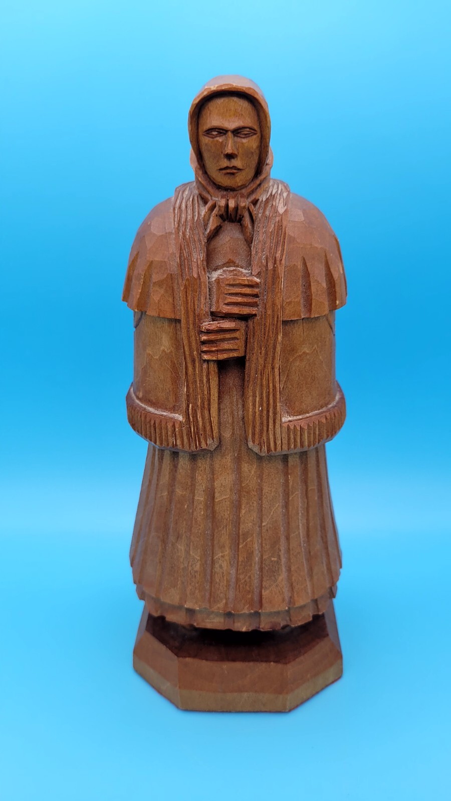 Hard Made Hungary Artist Carved Painted Wooden Old Woman Lady Figurine 9” TALL 