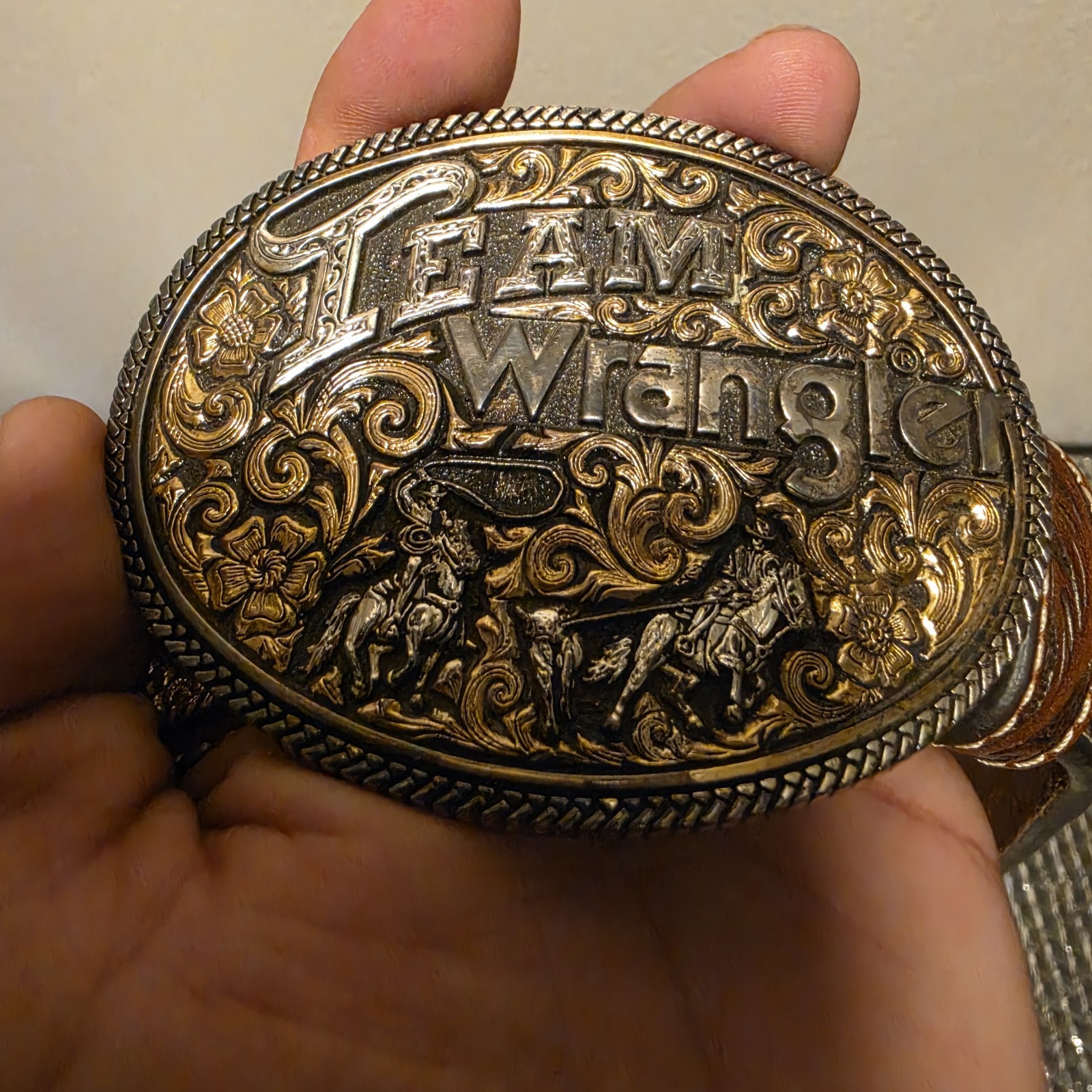 Vintage Team Wrangler Western Belt Buckle with Gold-and-silver-plated Buckles