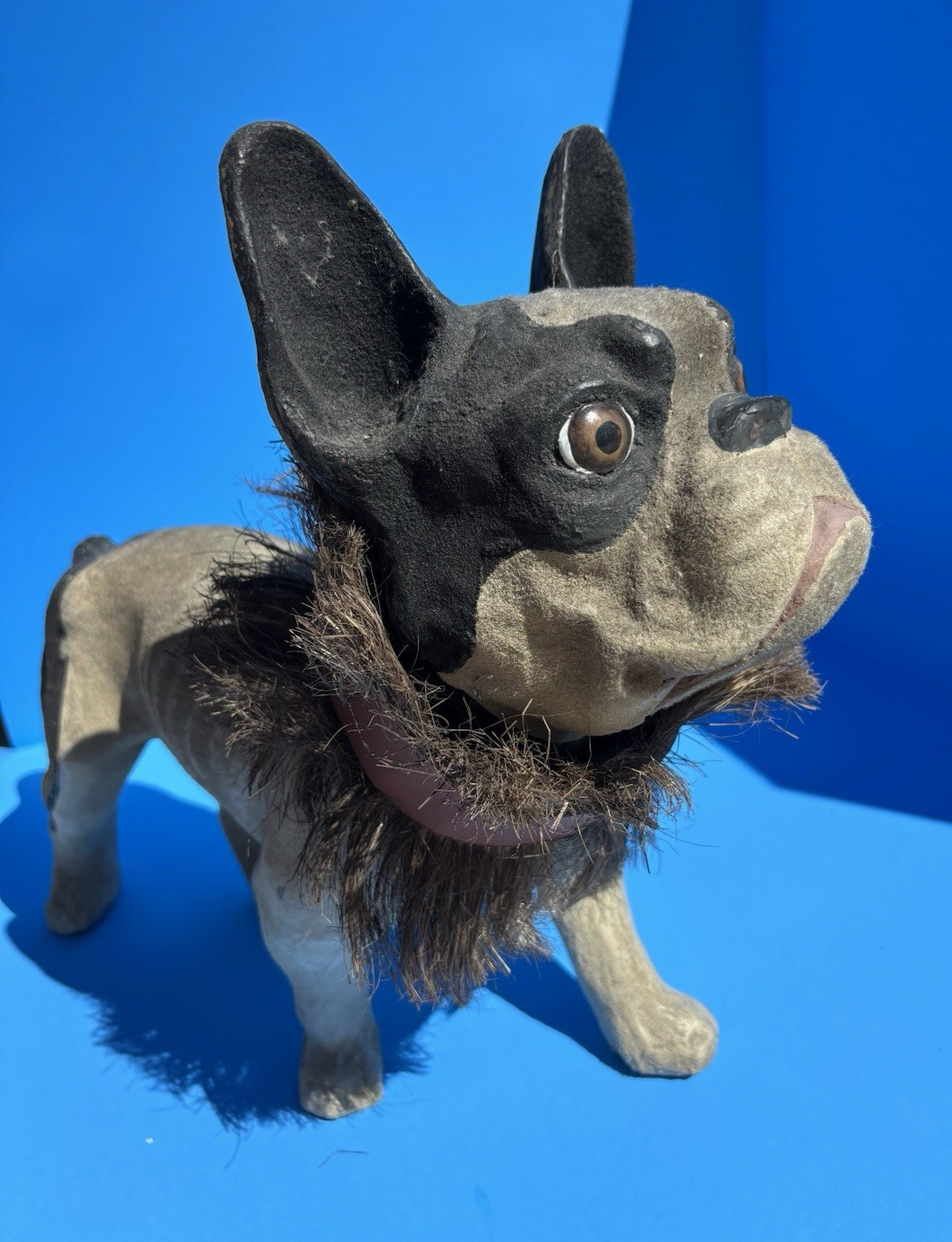Vintage 1920’s-30’s, Life Size, Nodding French Bulldog Papier-mâché Toy-Statue.