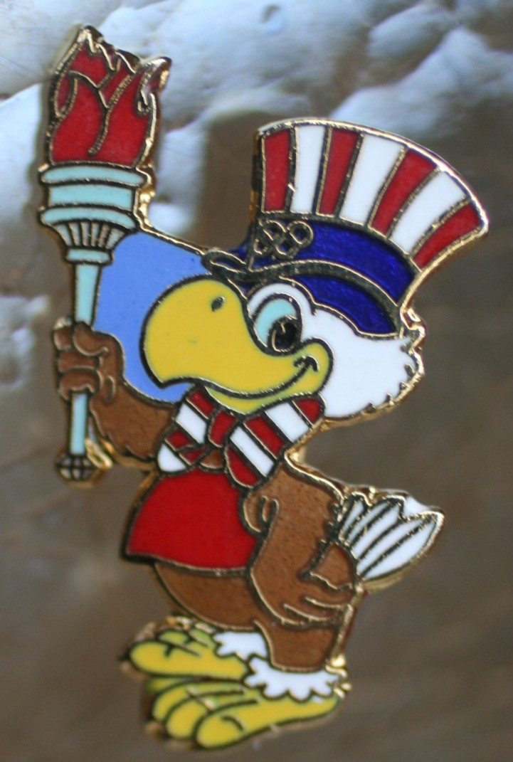 Vintage 1984 LA Olympics Sam Eagle Equestrian Horse Enamel Pin LA OLY COM