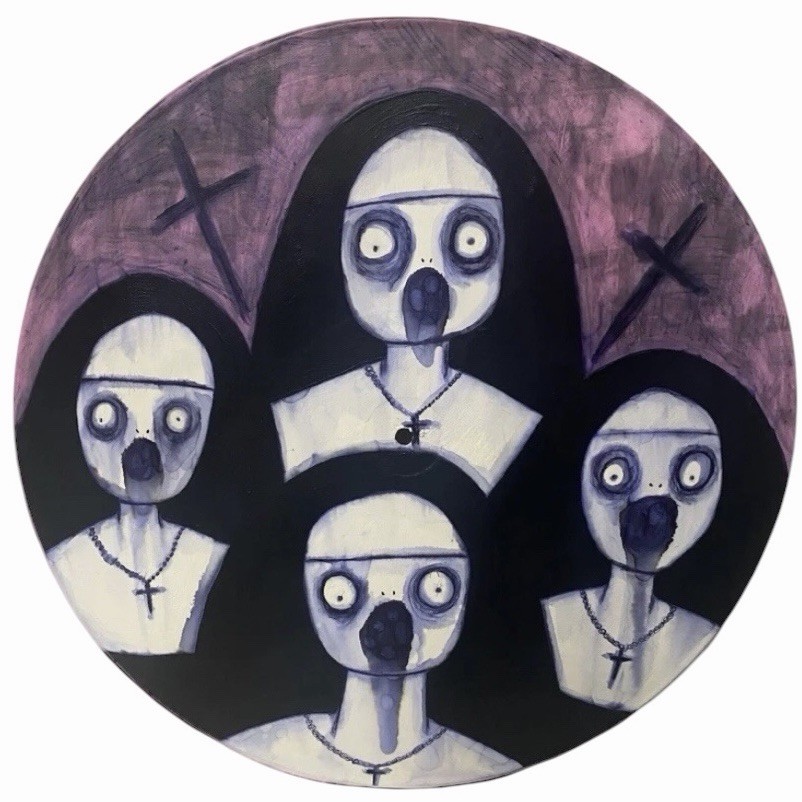 Original painting NUNS Ghosts Creepy choir Gothic Art Vinyl Record #1 Oddity