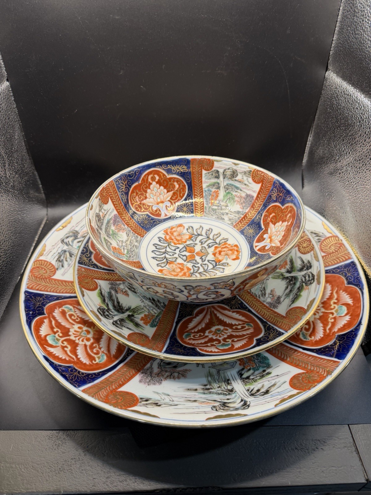 Japanese Imari Charger Plate Bowl Set 14\