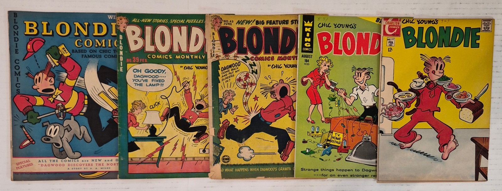 Blondie Comics Lot (5) #4, 39, 43, 164, 177 FN- VG- 1947-69 Golden Silver Age 