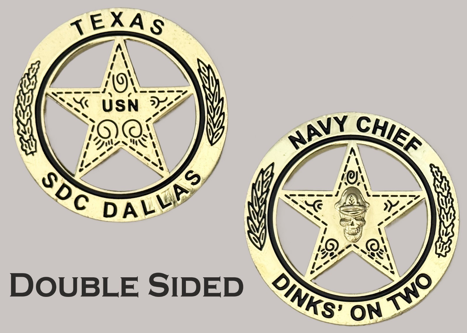 USN Dallas Texas Navy Chief Dinks On Two Double Sided Challenge Coin  J#51