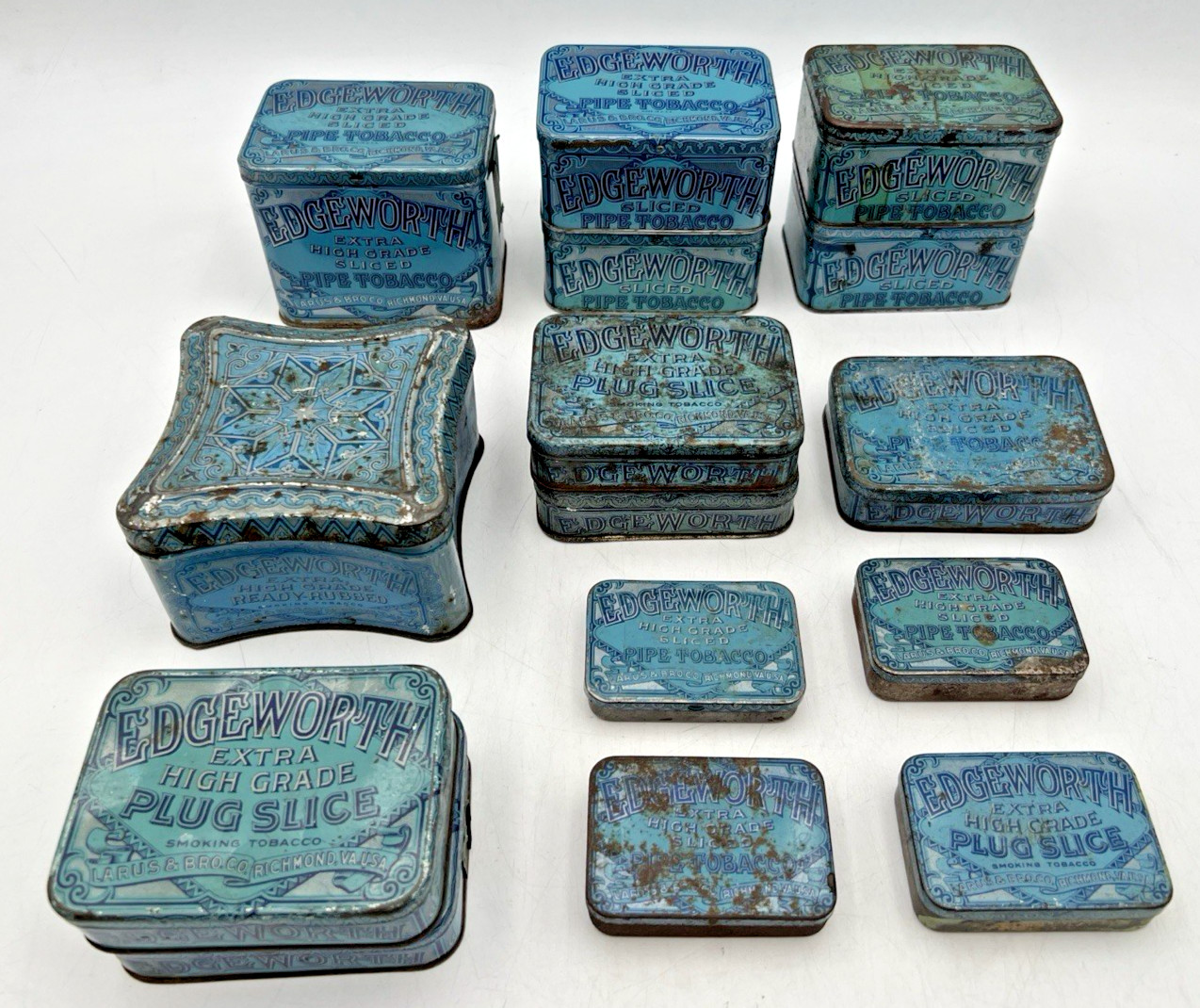 (15)  EDGEWORTH EXTRA HIGH GRADE SLICED PIPE TOBACCO TINS LARUS & BRO CO EMPTY