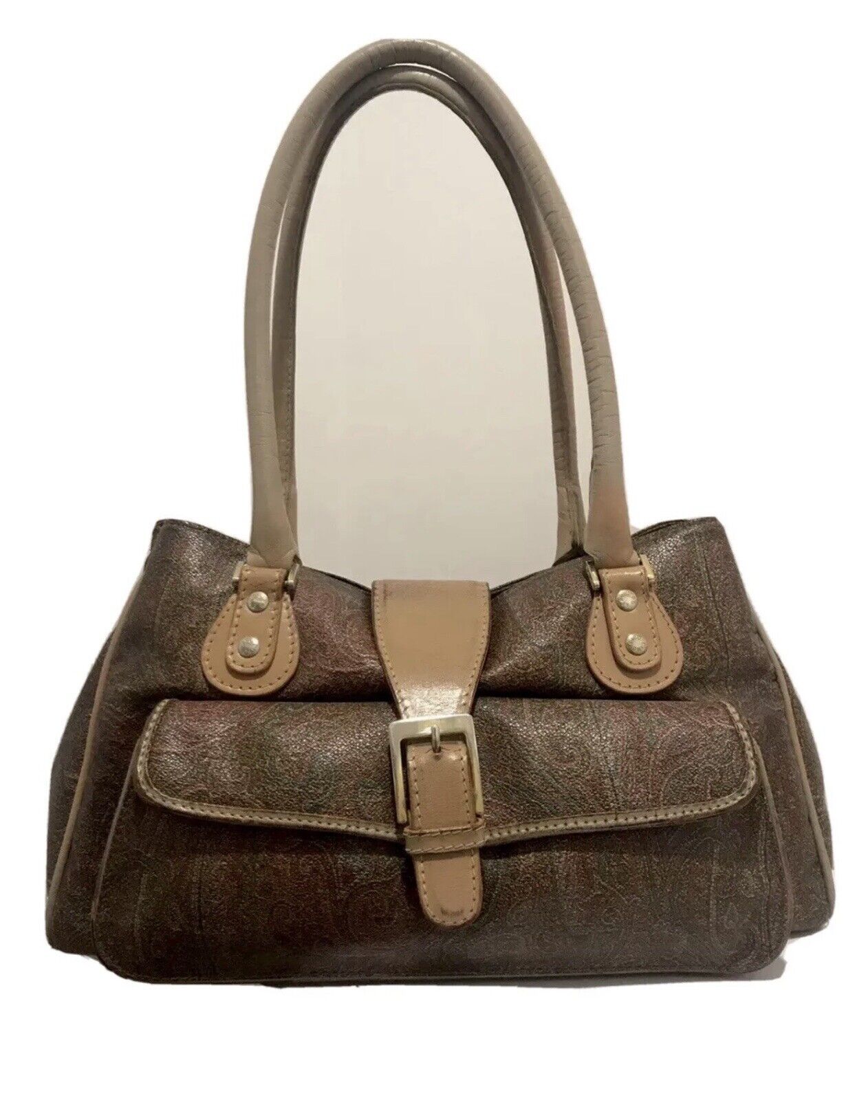 Vintage ETRO  Purse Bag Paisley Women Shoulder Coated Canvas Leather