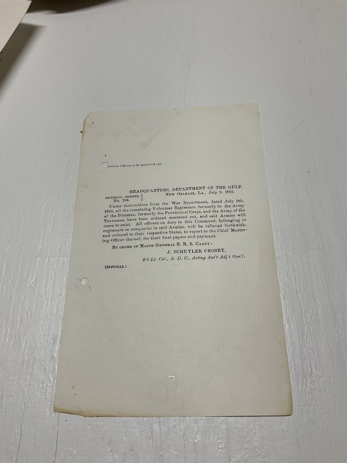 CIVIL WAR UNION ARMY OF POTOMAC & TENNESSEE MUSTERED OUT GEN CANBY GO 1893