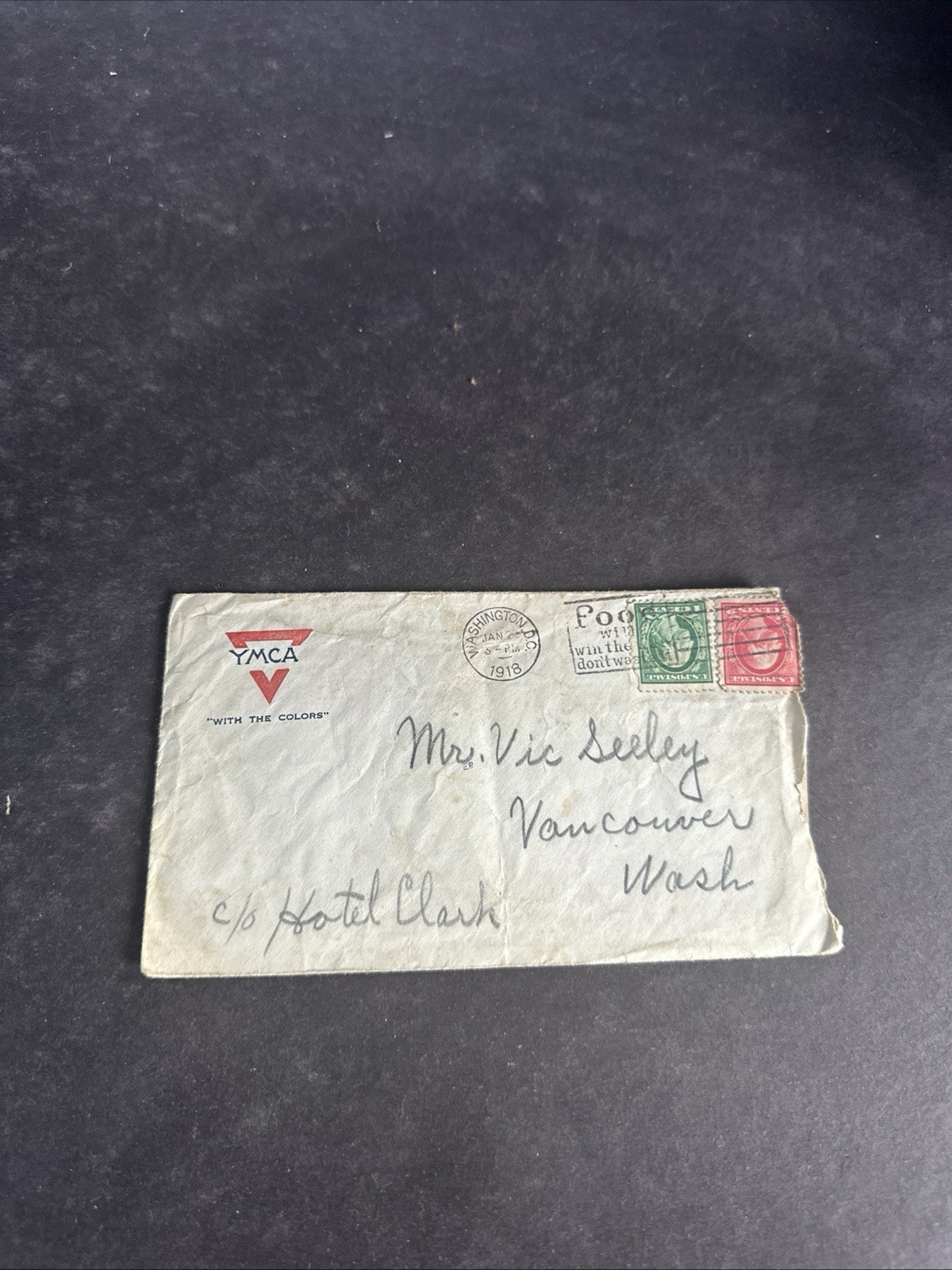 1918 WWI Soldier Letter YMCA With the Colors Washington DC France + Envelope