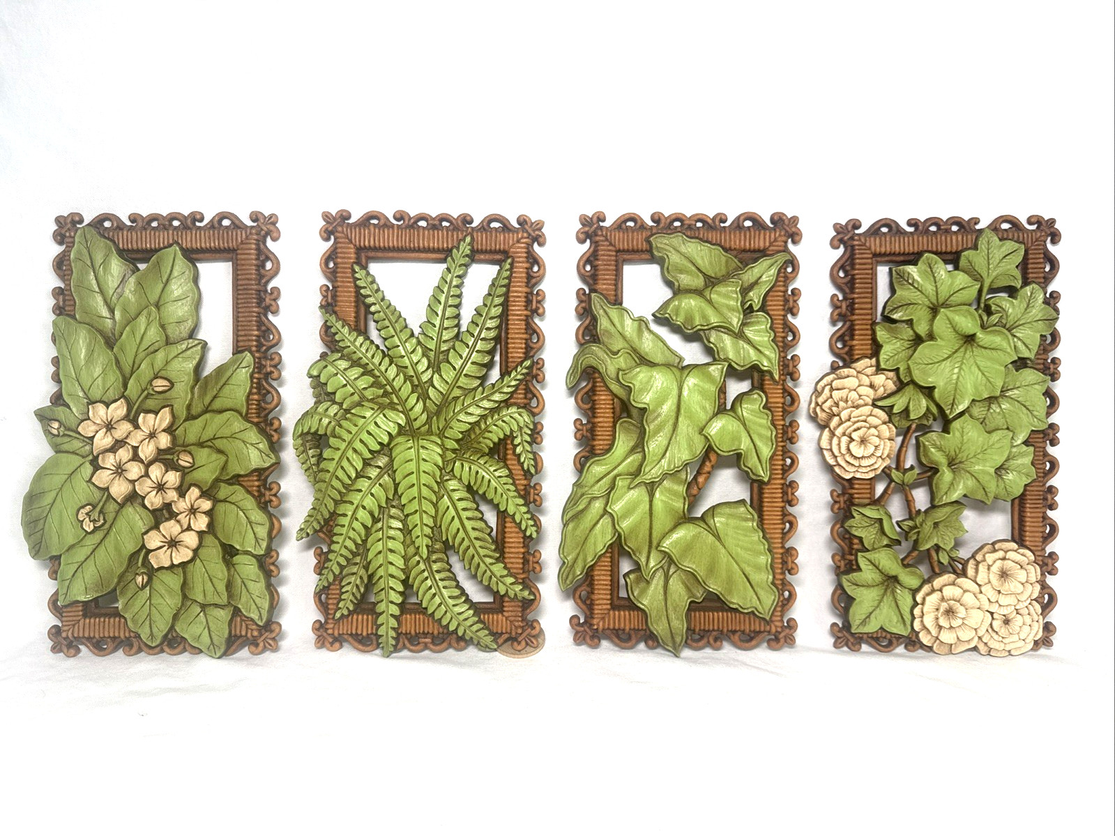 Vintage 1978 DART INDUSTRIES Floral & Leaf Set of Four 3D Wall Plaques Decor A+