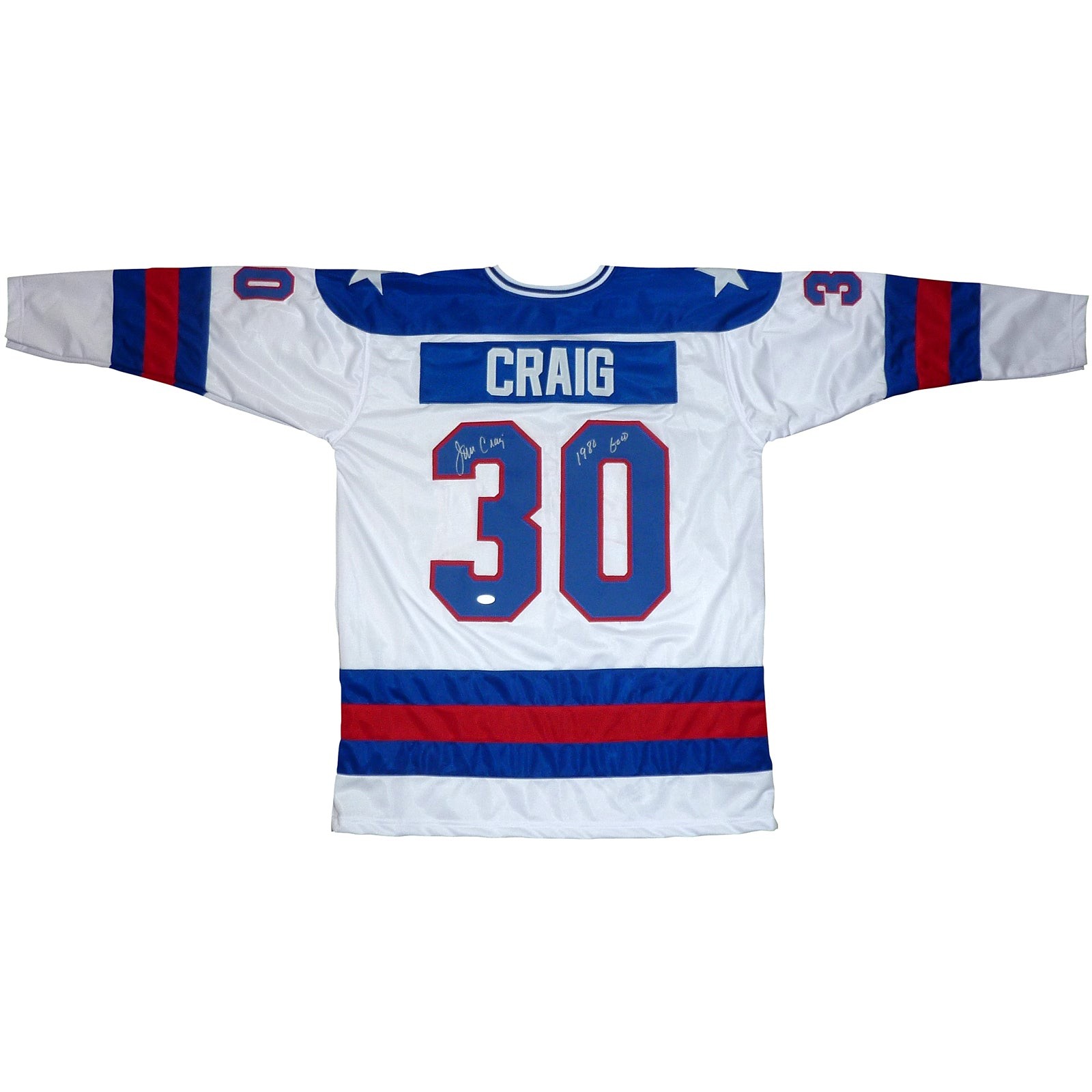 Jim Craig Autographed USA Hockey (White #30) Custom Stitched Jersey with 1980 Go Jim Craig Autographed USA Hockey (White #30) Custom Stitched Jersey with 1980 Go