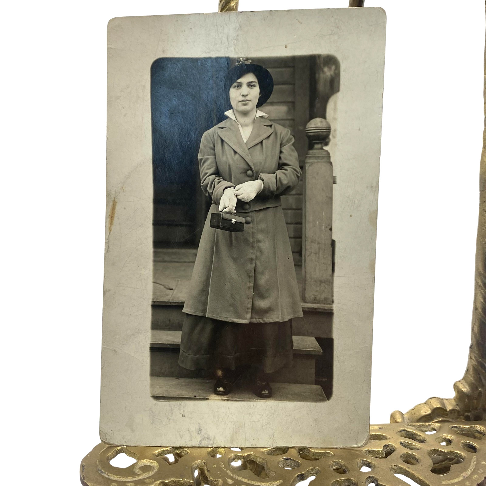 Vintage C1910s Woman Coat Hat RPPC Real Photo Postcard AZO 3.5x5.5 Unposted