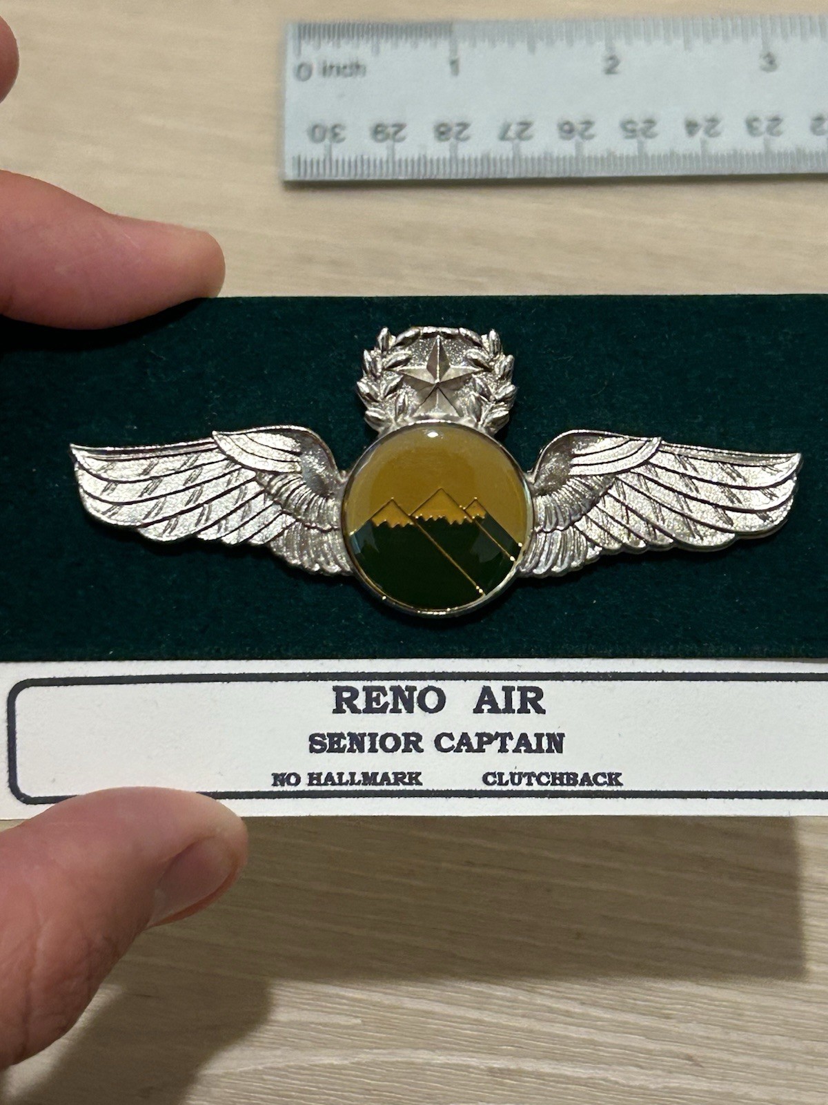 Rare Vintage Reno Air Senior Captain Pilot Wings Pin Defunct 1990s Airline