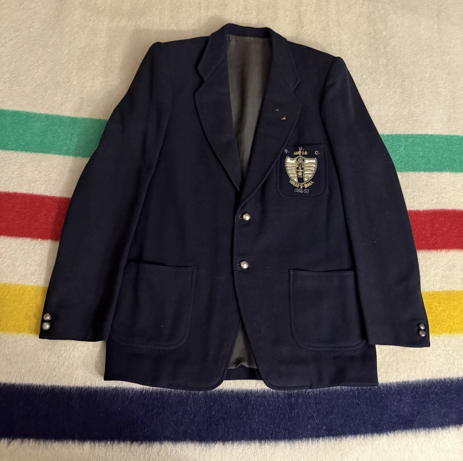 Vintage 50s Bullion Wire Patch India Volleyball Club Blazer Jacket Medium Large