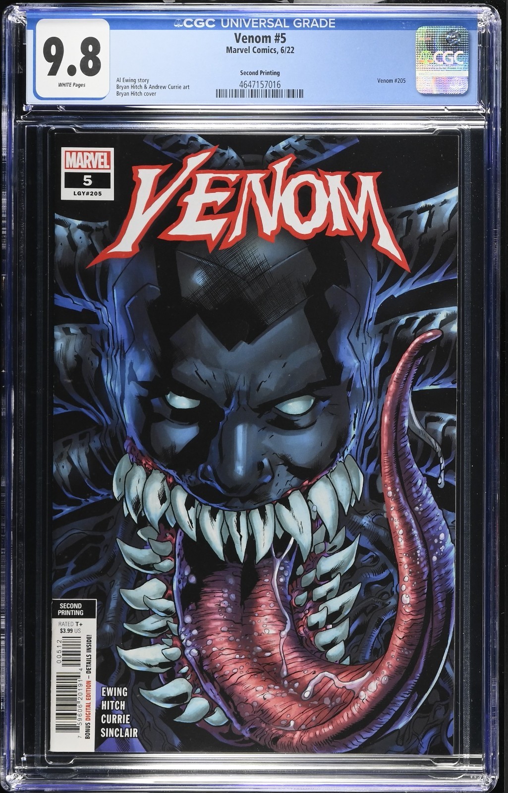 Venom #5 (#205) CGC 9.8 WP NM/M 2nd Print / Hitch Variant / Gorgeous Gem 2002 💎