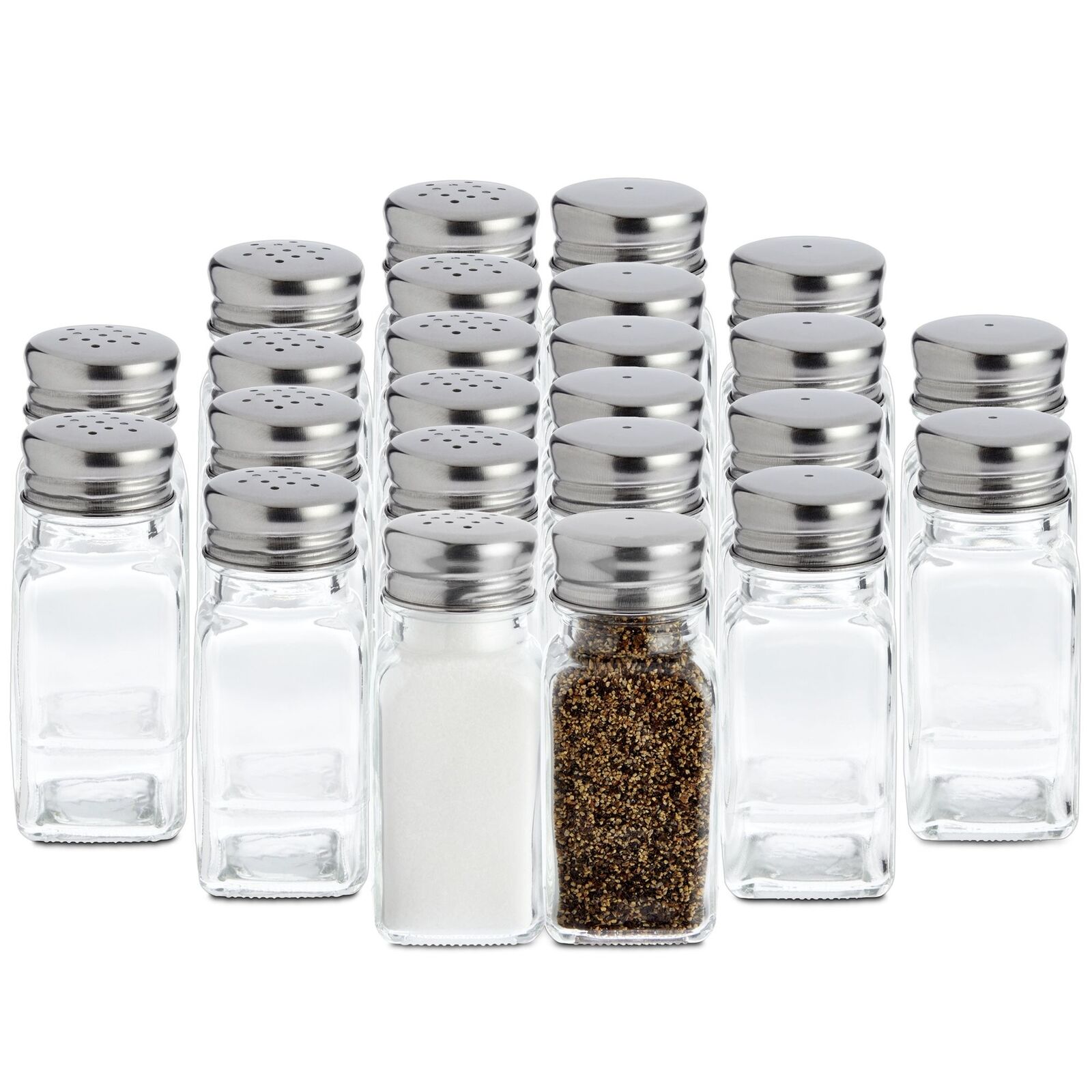 24x Glass Salt and Pepper Shakers Set Dispenser with Stainless Steel Top Clear