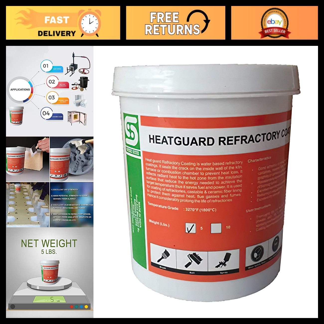5 LBS Refractory Coating Heat Guard for High-Temp Propane Forge, 3270°F