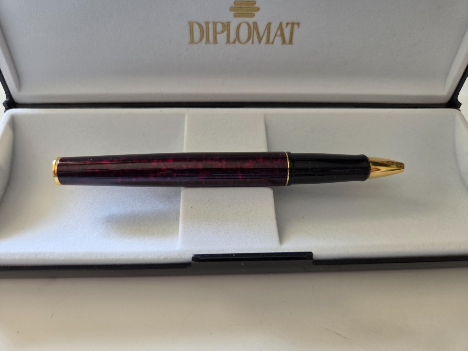 Vintage, Diplomat Ink Pen BLACK and red (marble like). Made Germany, Gently Used