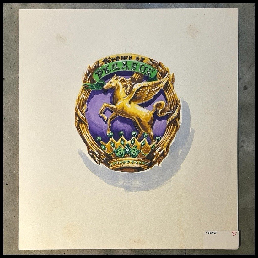 Vintage 1970s Krewe of Pegasus Mardi Gras Tableau Crest Concept Art Spangenberg