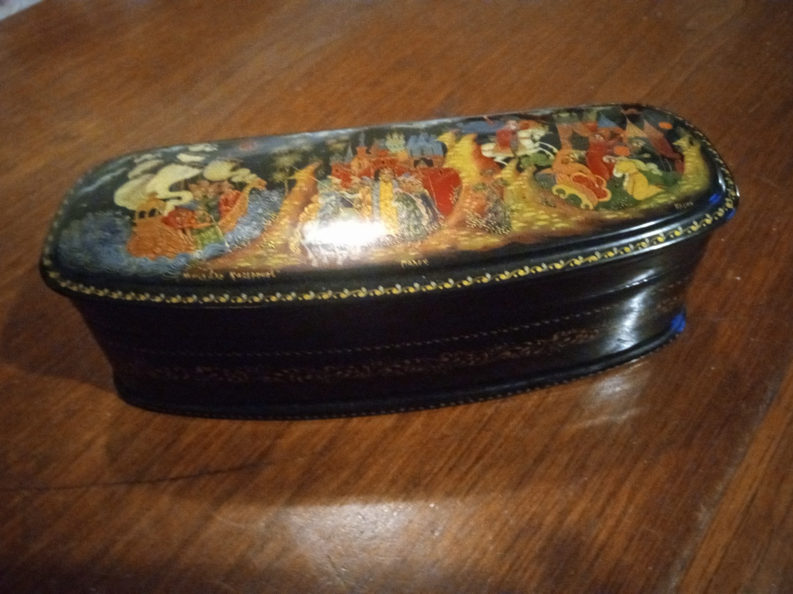 Vintage Palekh Russian Lacquer Trinket Box Hand Painted 7