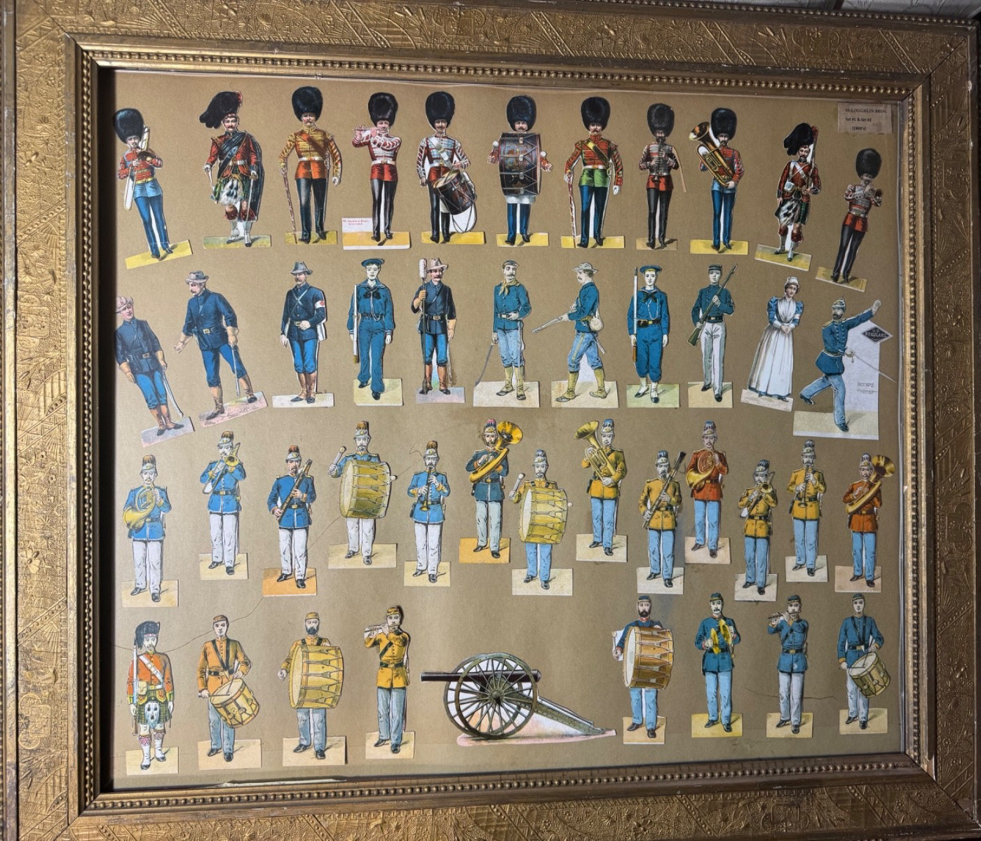 Rare c1891 McLoughlin Bros Paper Soldiers Display- 43 Figures & Cannon-Sets 1/2